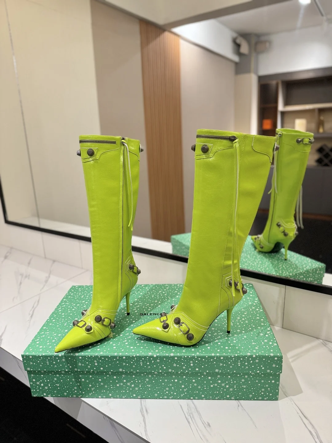 BALENCIAGA Boots Leather Lime-Silver E70202609111424 - Image 6
