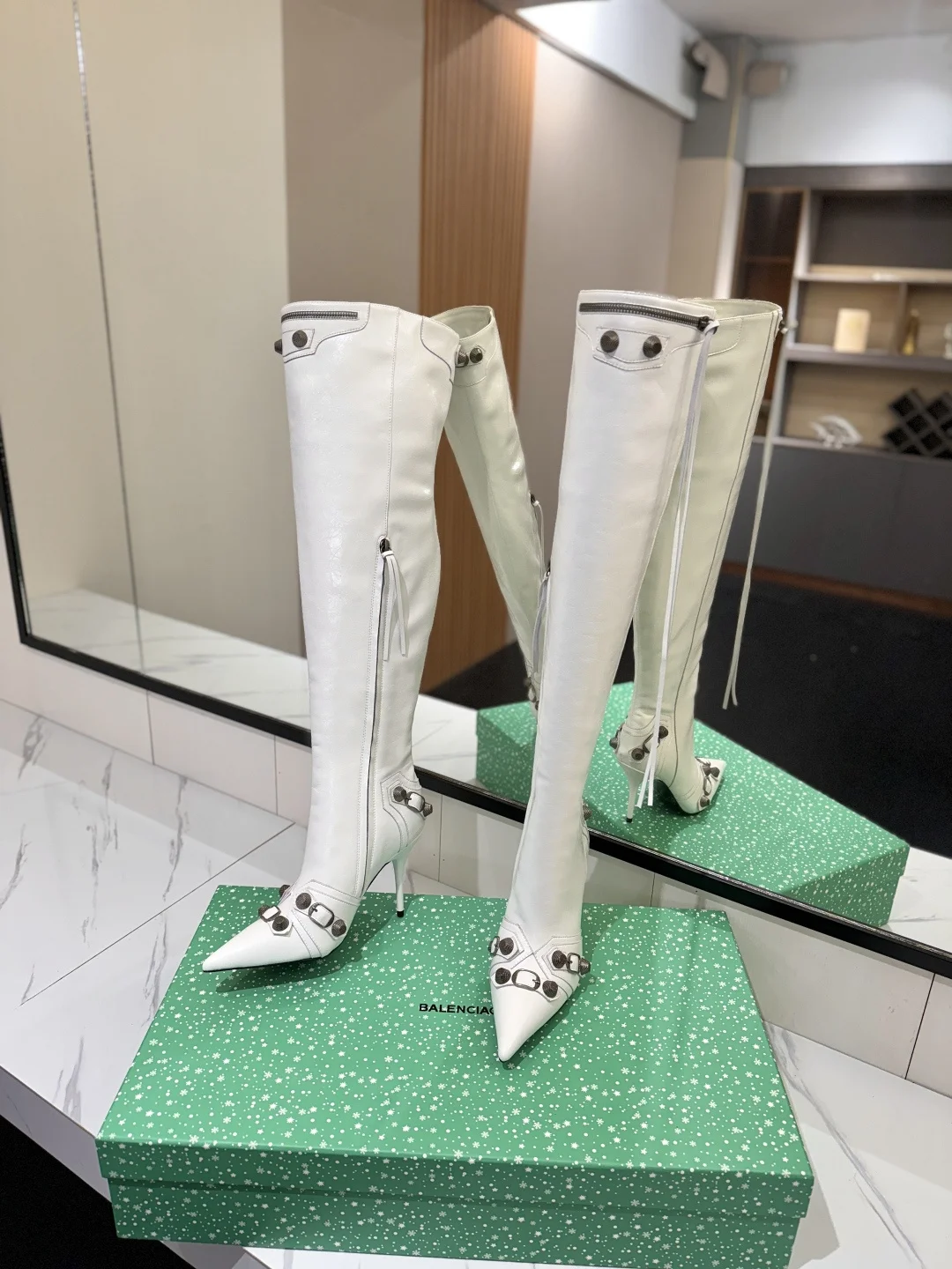 BALENCIAGA Boots Leather White-Silver F90202609111440 - Image 6