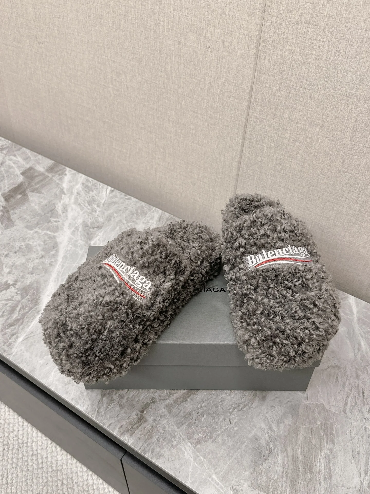 BALENCIAGA Slippers Cotton Rubber Gray-White EU35-44 B10202609111362 - Image 5