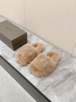 BALENCIAGA Slippers Faux Fur Brown-Silver EU35-40 B20202609111387