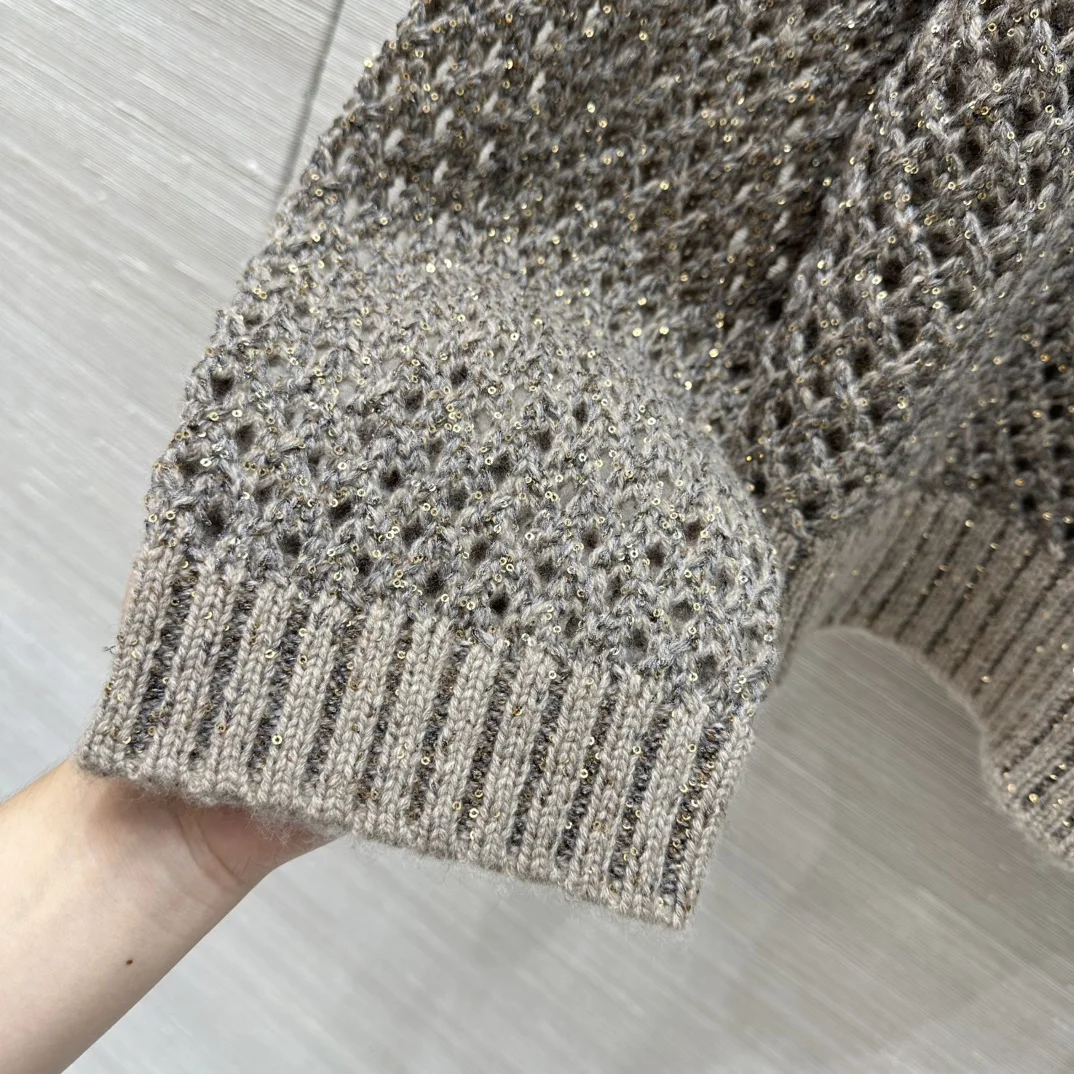 BALENCIAGA Sweaters Sequined Yarn Brown-Gold S-L C95202609062050 - Image 6