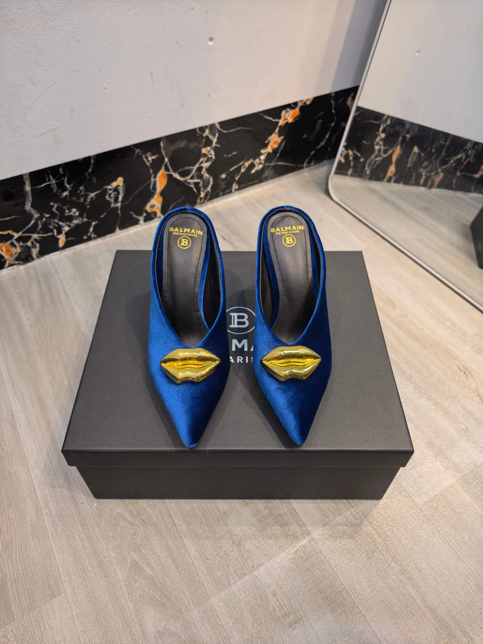 BALMAIN Mules Korean Velvet Blue-Gold EU36-42 B95202609110198