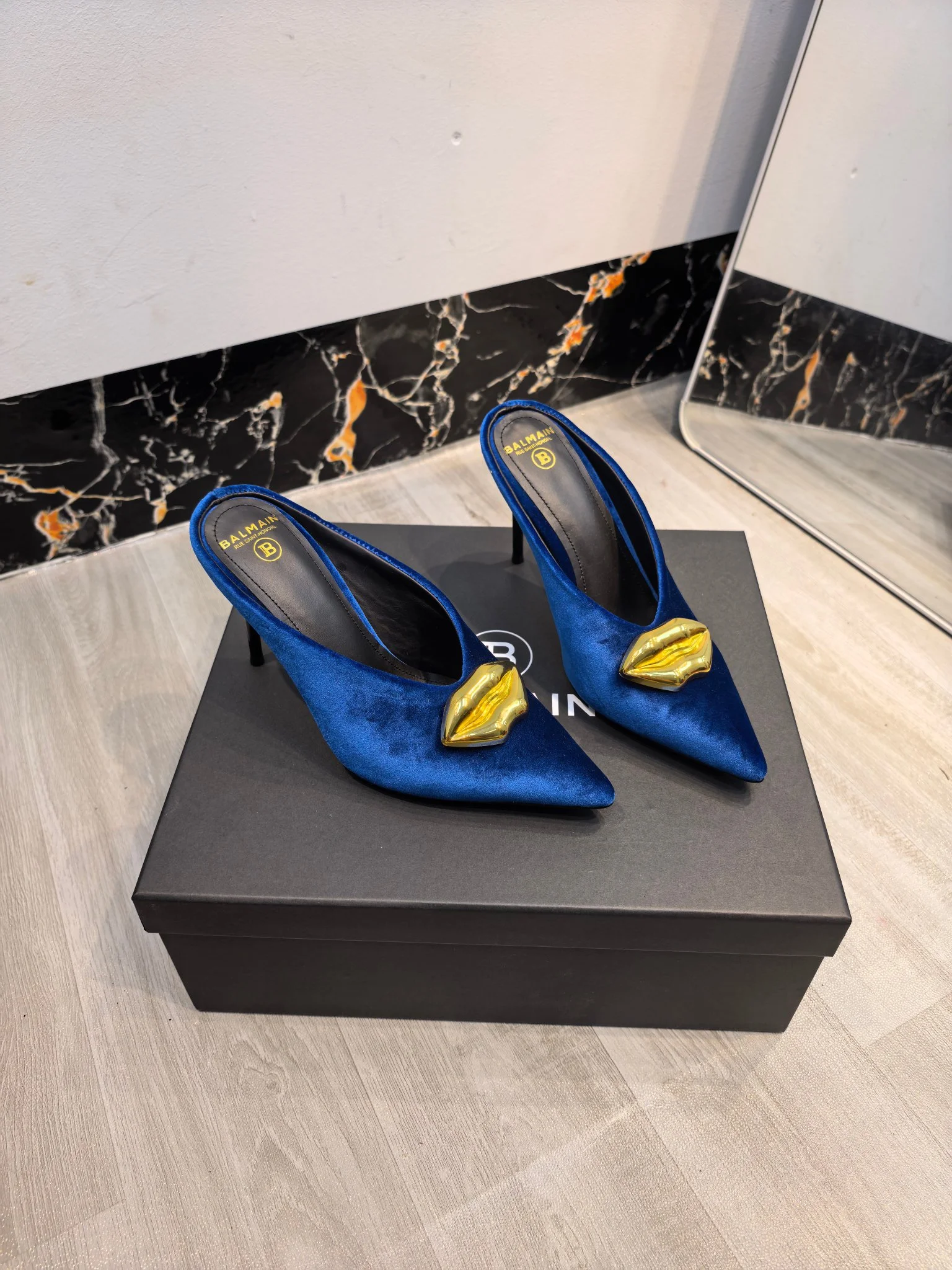BALMAIN Mules Korean Velvet Blue-Gold EU36-42 B95202609110198 - Image 2