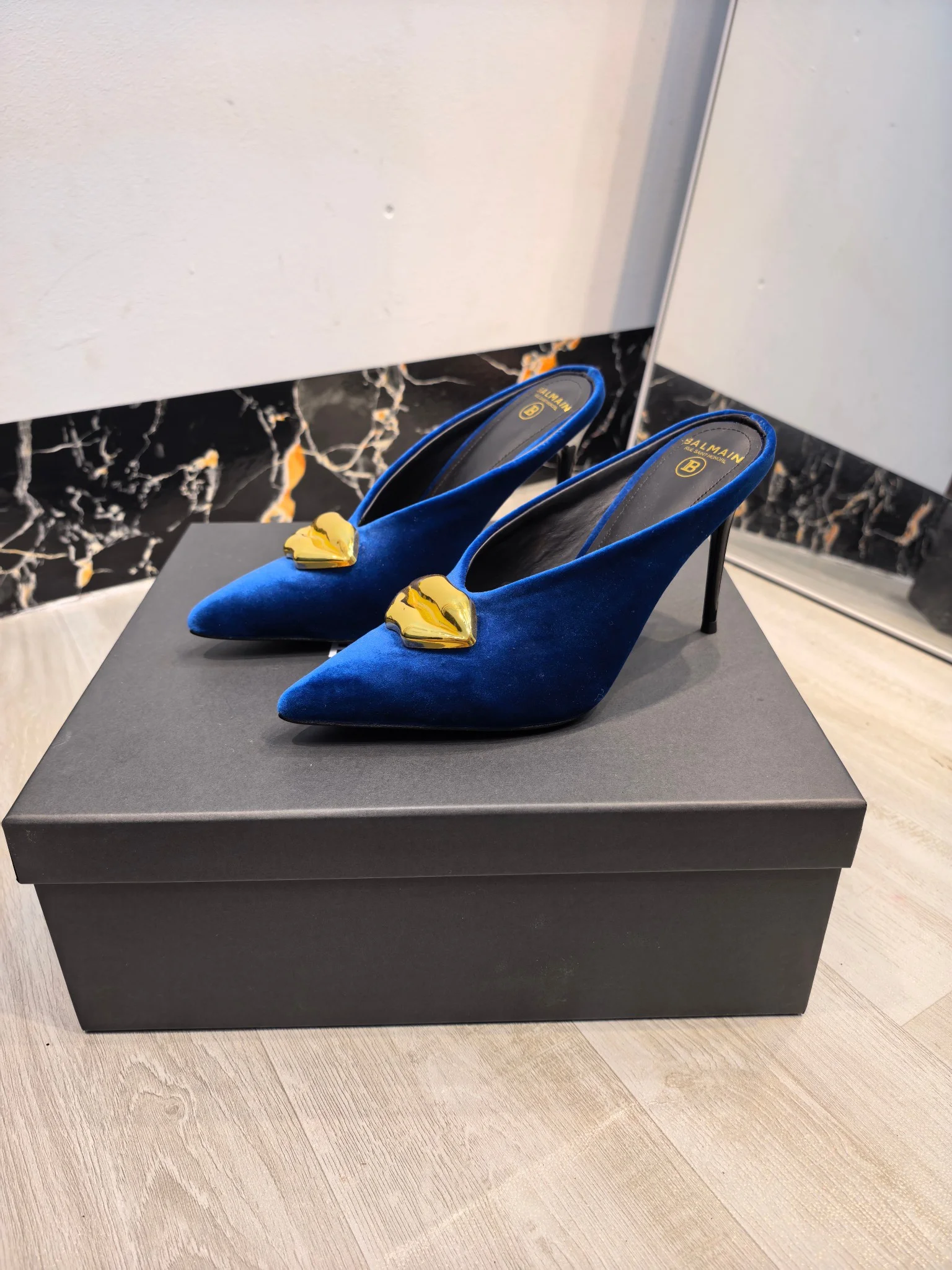 BALMAIN Mules Korean Velvet Blue-Gold EU36-42 B95202609110198 - Image 3