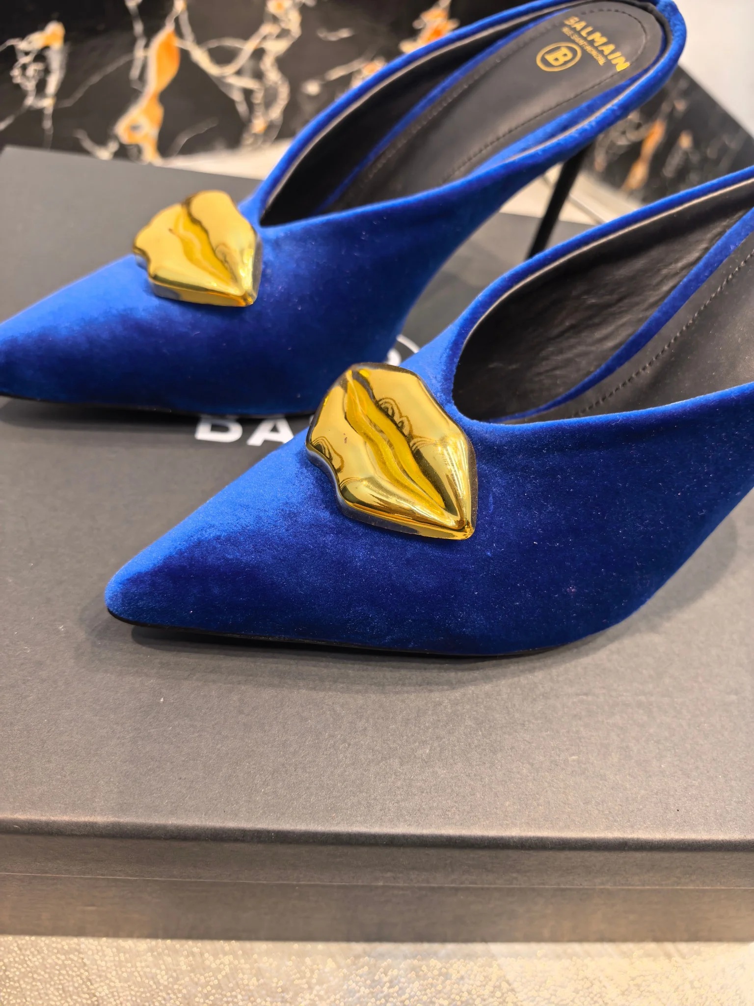 BALMAIN Mules Korean Velvet Blue-Gold EU36-42 B95202609110198 - Image 4