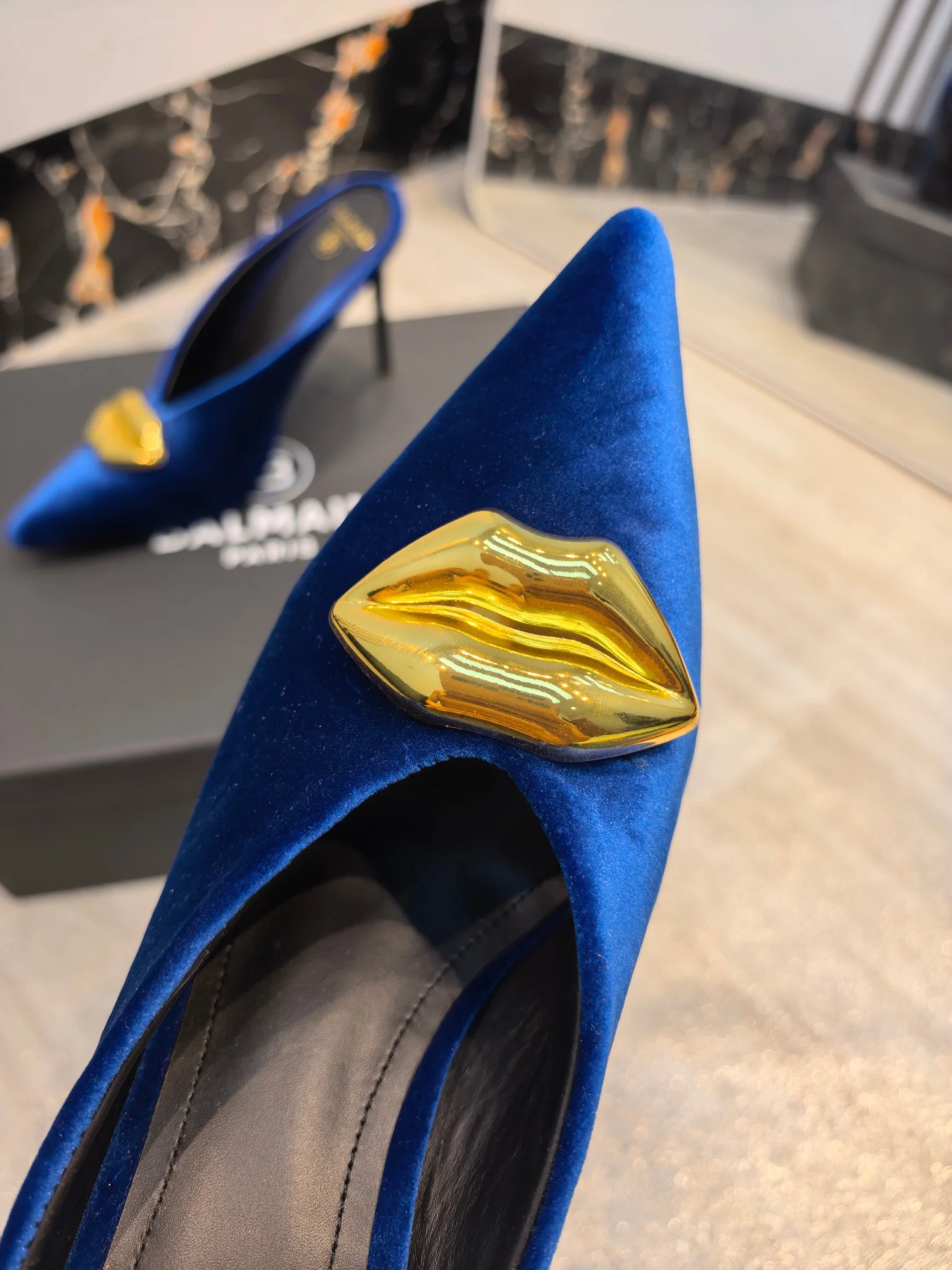 BALMAIN Mules Korean Velvet Blue-Gold EU36-42 B95202609110198 - Image 5