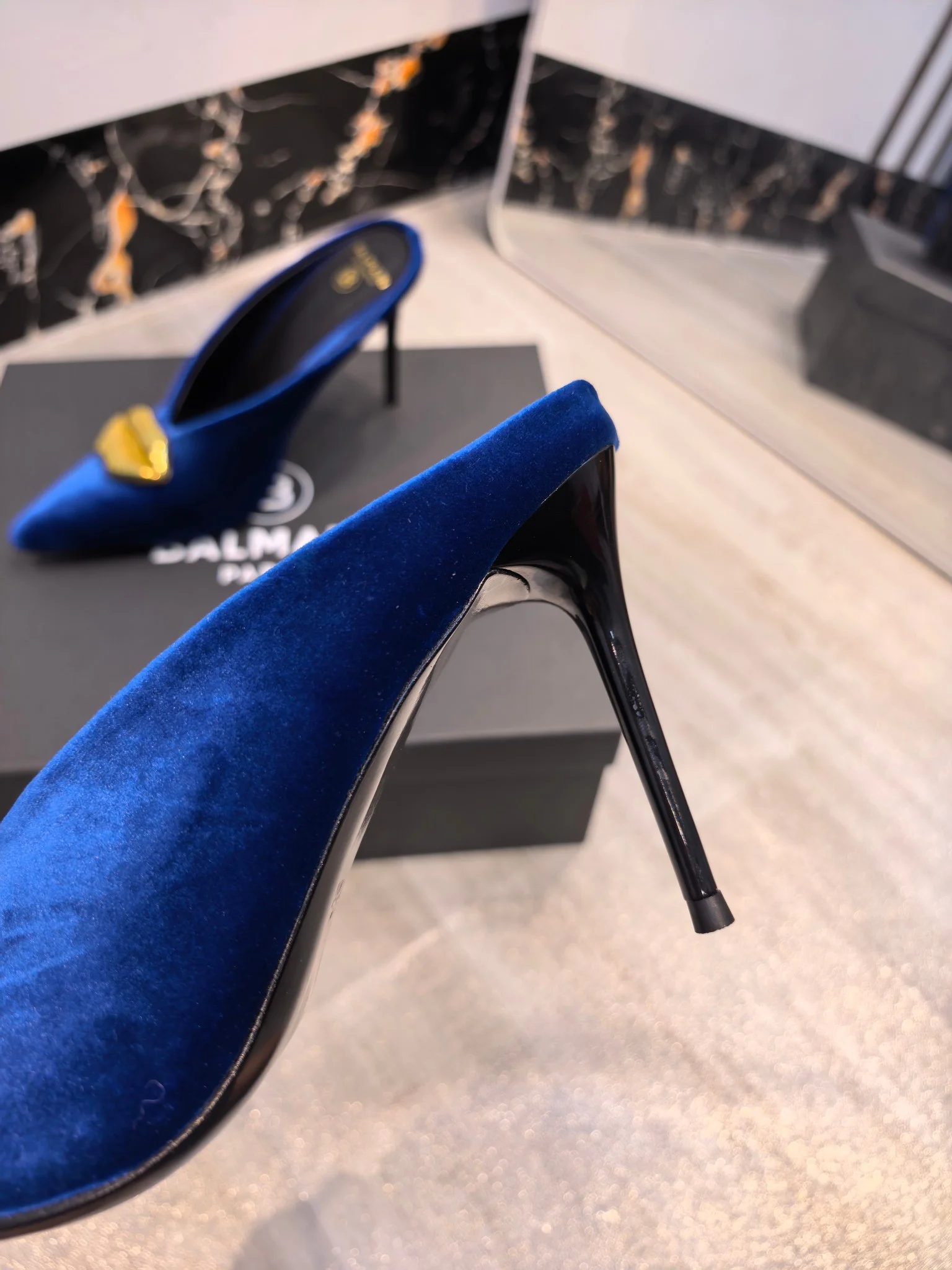BALMAIN Mules Korean Velvet Blue-Gold EU36-42 B95202609110198 - Image 6