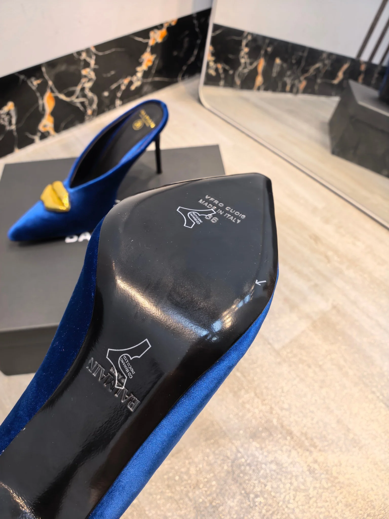 BALMAIN Mules Korean Velvet Blue-Gold EU36-42 B95202609110198 - Image 7