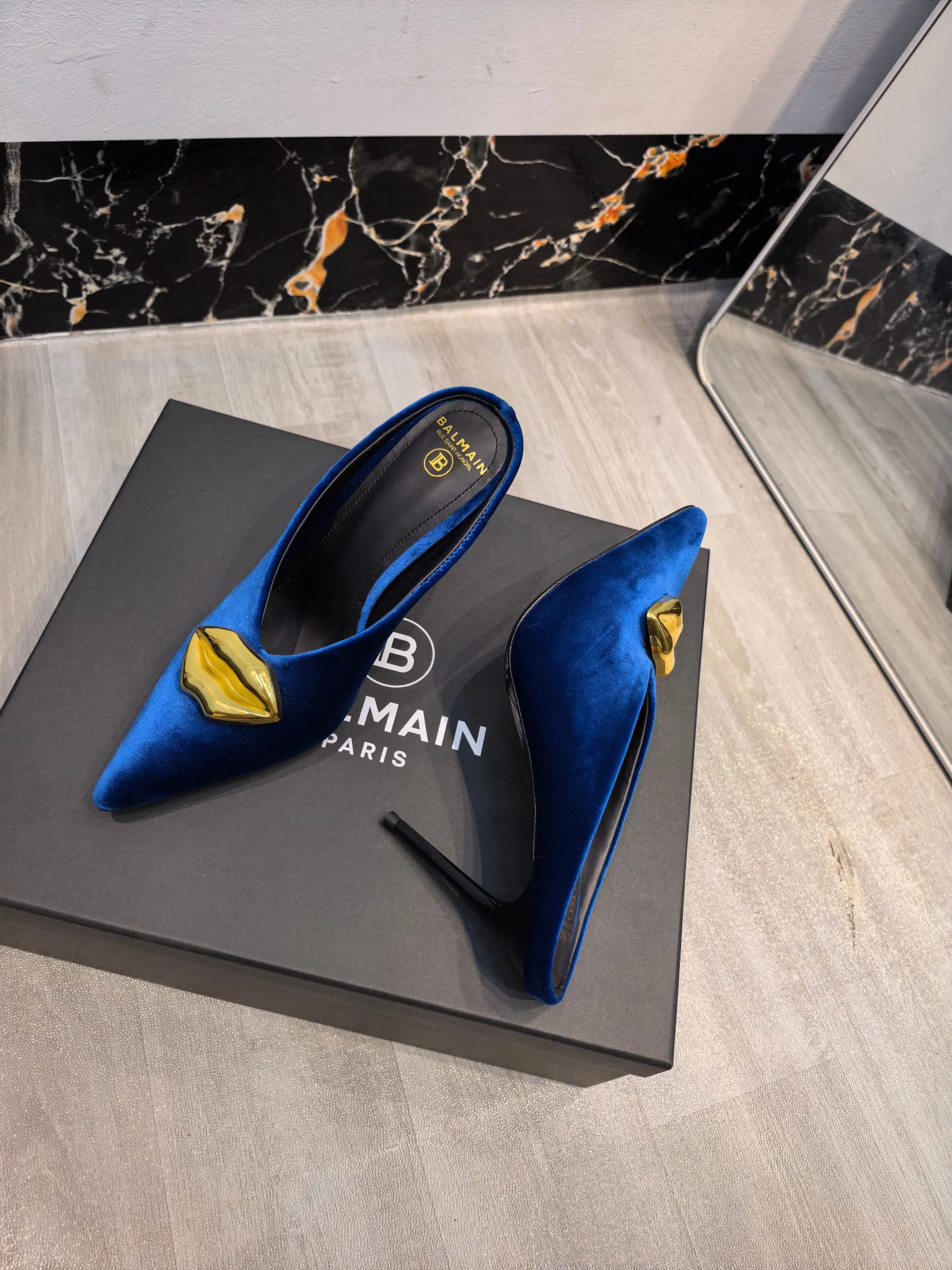 BALMAIN Mules Korean Velvet Blue-Gold EU36-42 B95202609110198 - Image 8