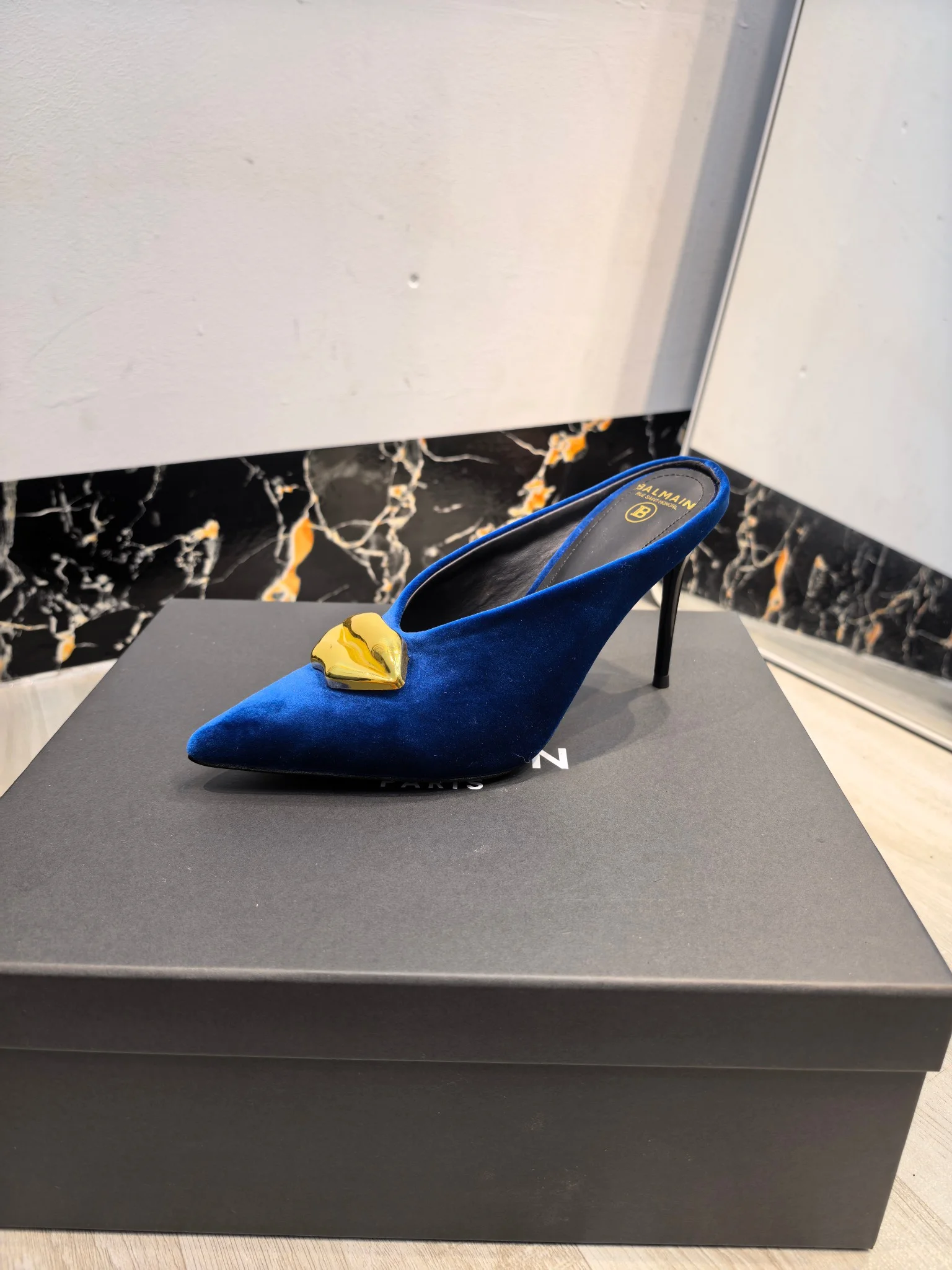 BALMAIN Mules Korean Velvet Blue-Gold EU36-42 B95202609110198 - Image 9