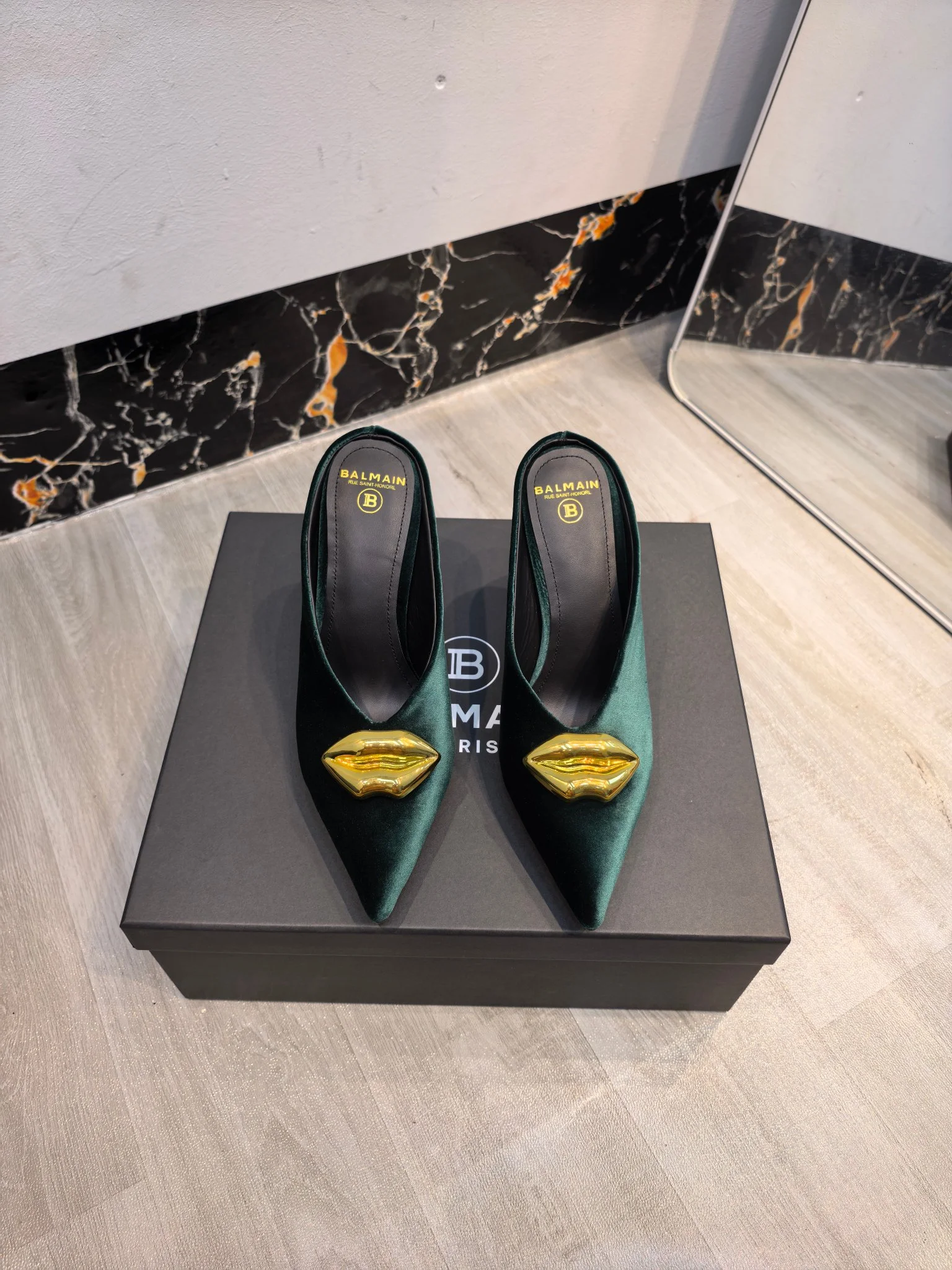 BALMAIN Mules Velvet Leather Green-Gold EU36-42 B95202609110195