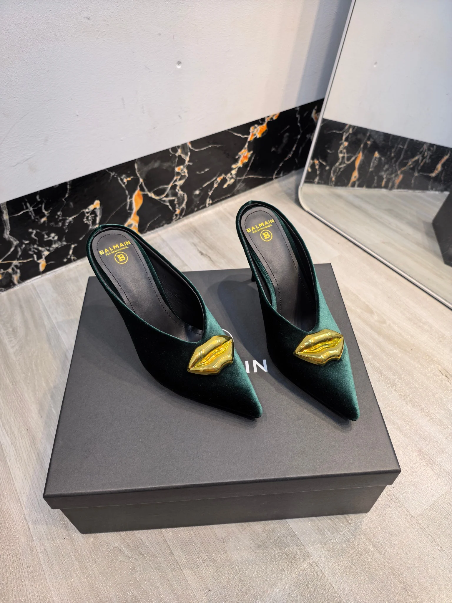 BALMAIN Mules Velvet Leather Green-Gold EU36-42 B95202609110195 - Image 2