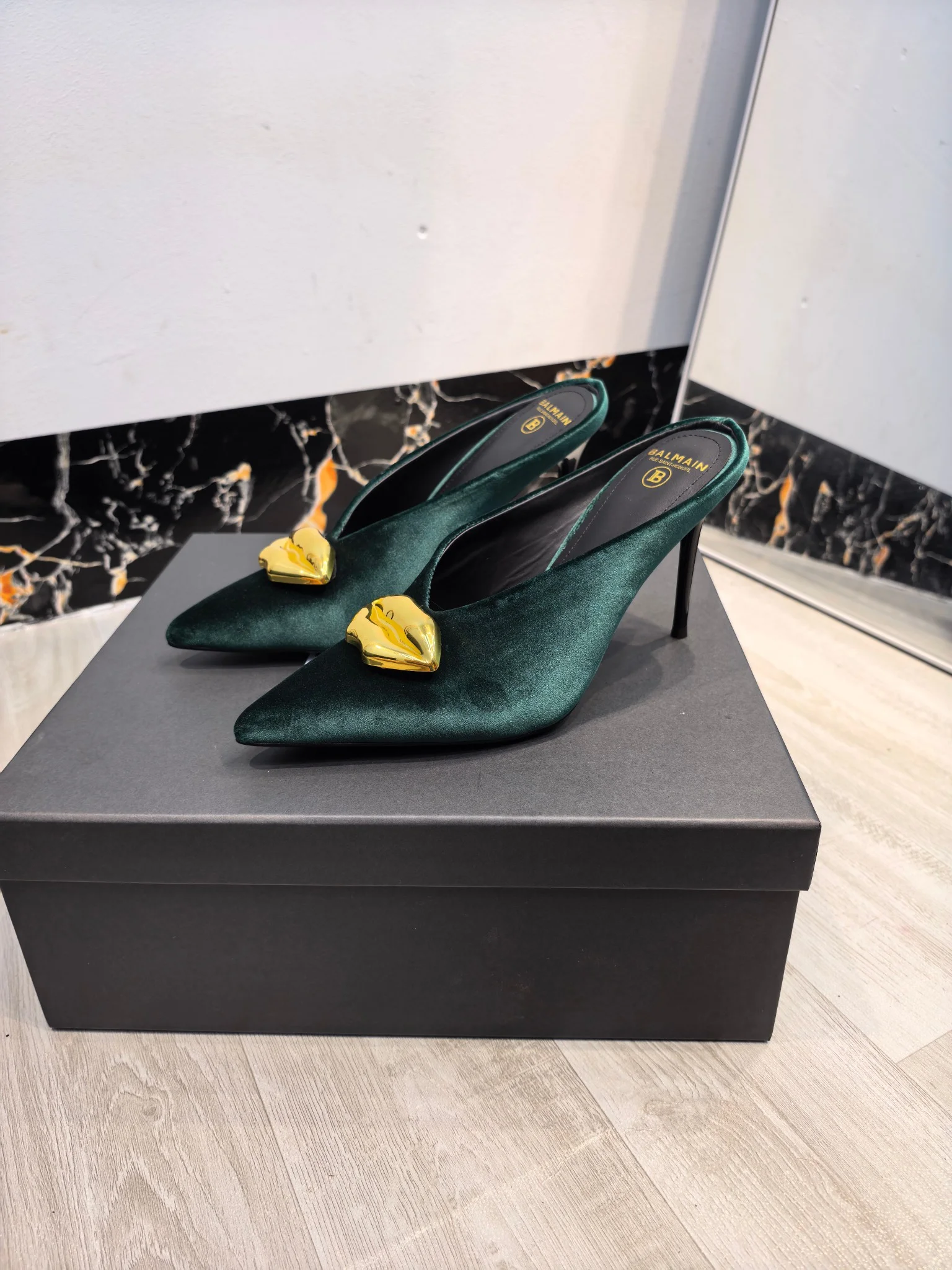 BALMAIN Mules Velvet Leather Green-Gold EU36-42 B95202609110195 - Image 3