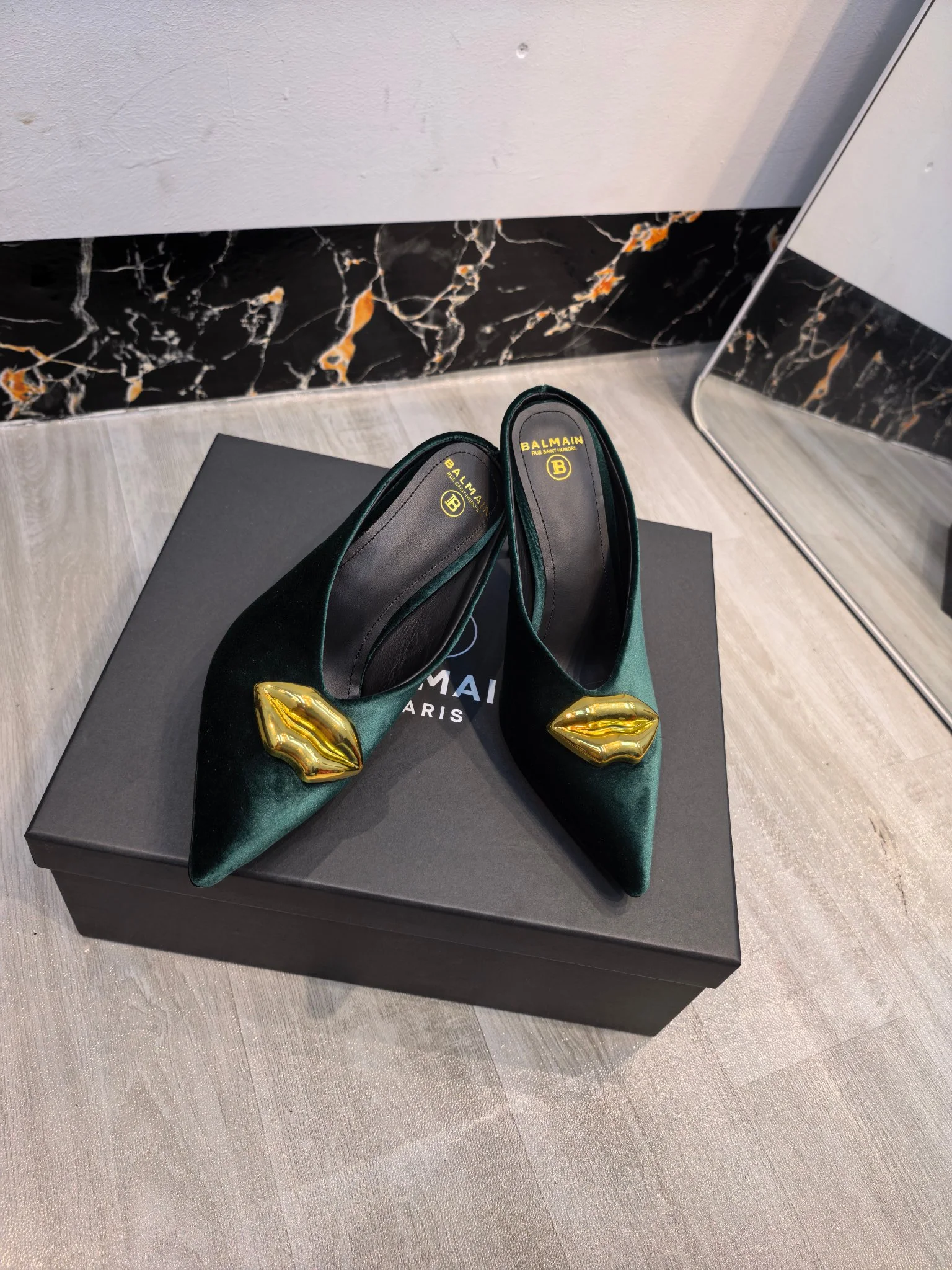 BALMAIN Mules Velvet Leather Green-Gold EU36-42 B95202609110195 - Image 8