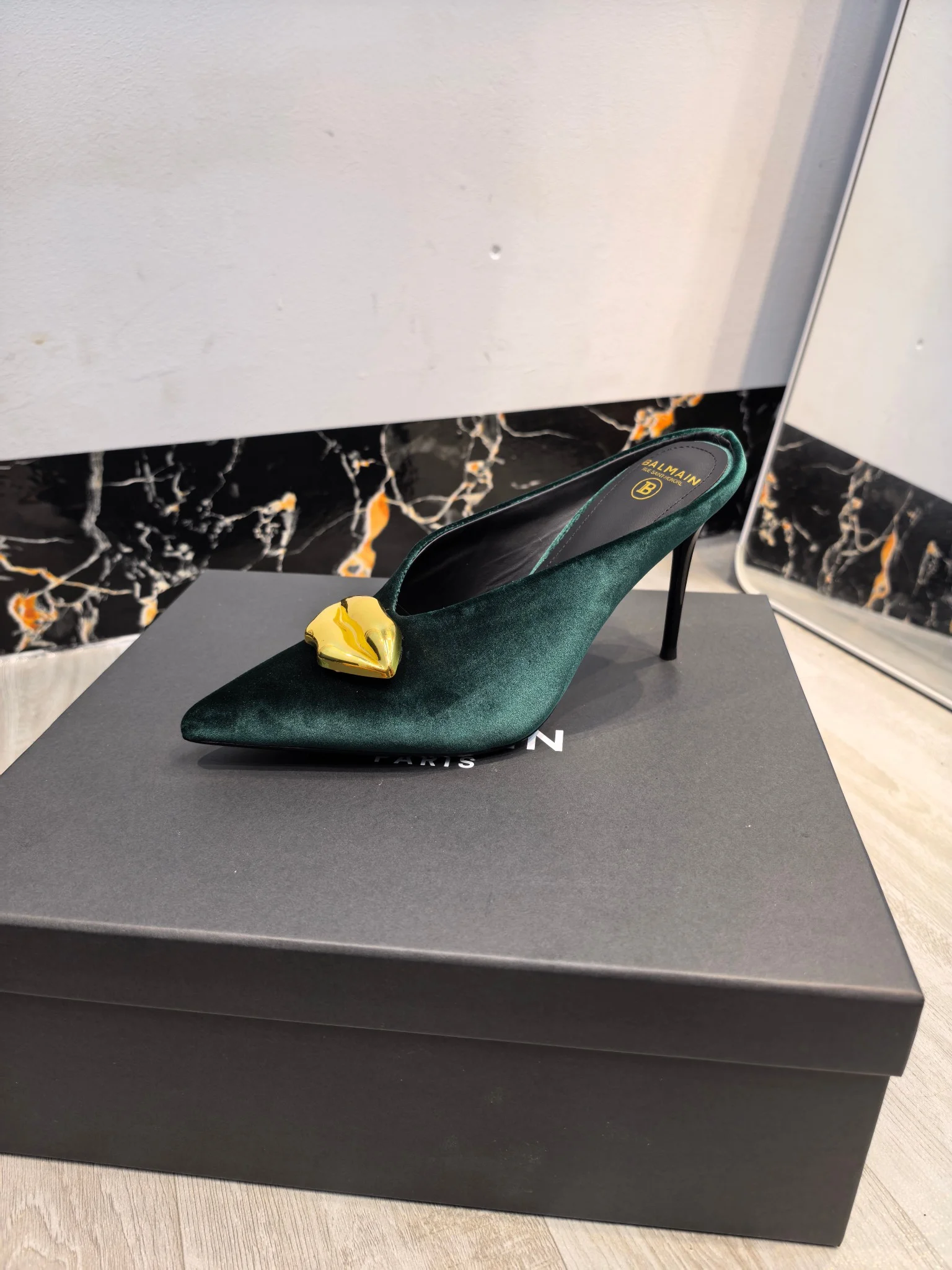 BALMAIN Mules Velvet Leather Green-Gold EU36-42 B95202609110195 - Image 9