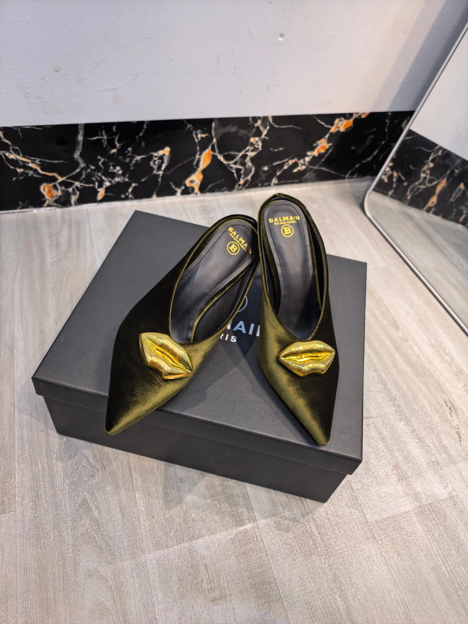 BALMAIN Mules Velvet Olive-Gold EU36-42 B95202609110193 - Image 8