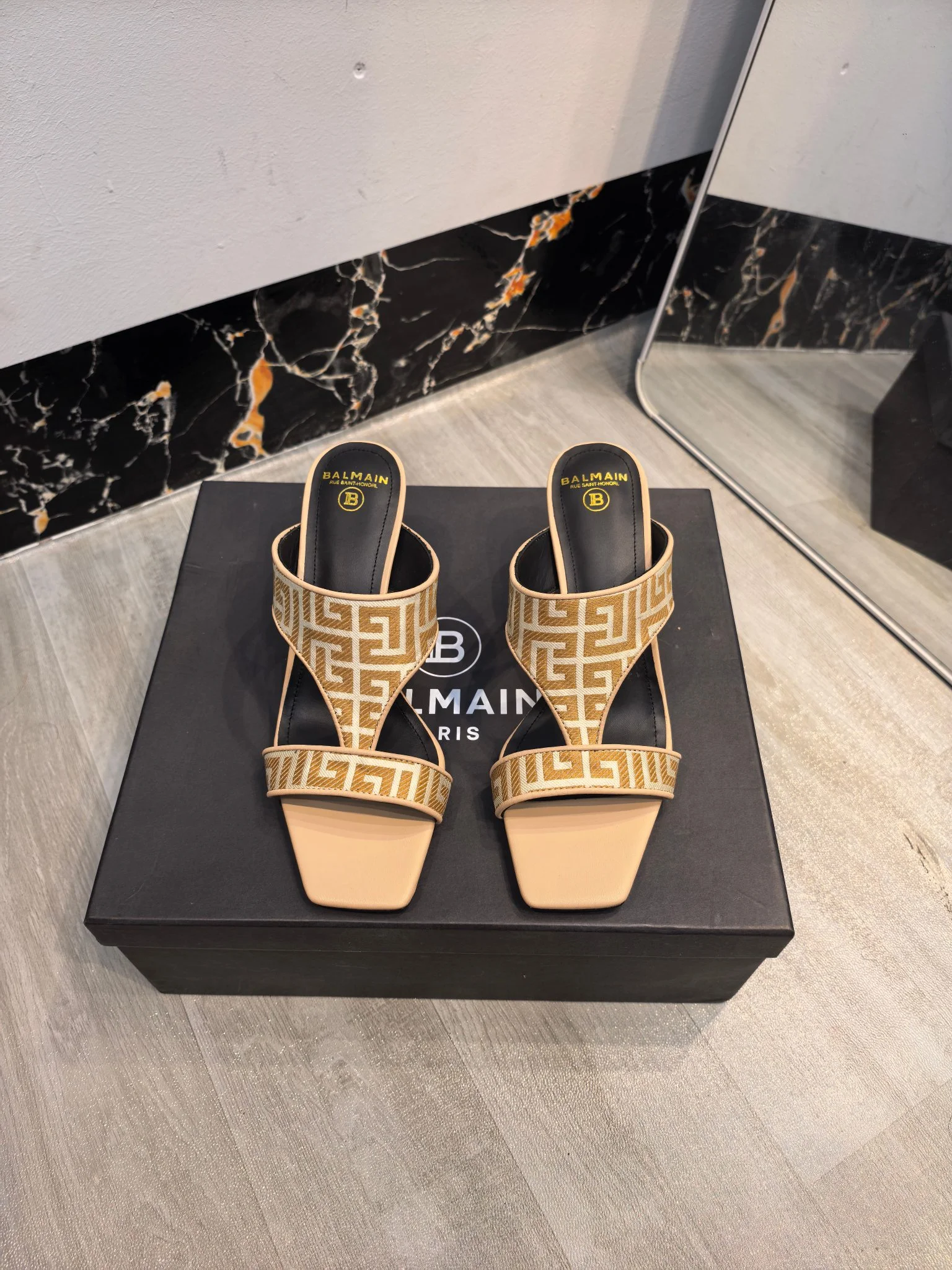 BALMAIN Sandals Logo Fabric Beige-Gold EU36-42 B60202609110174