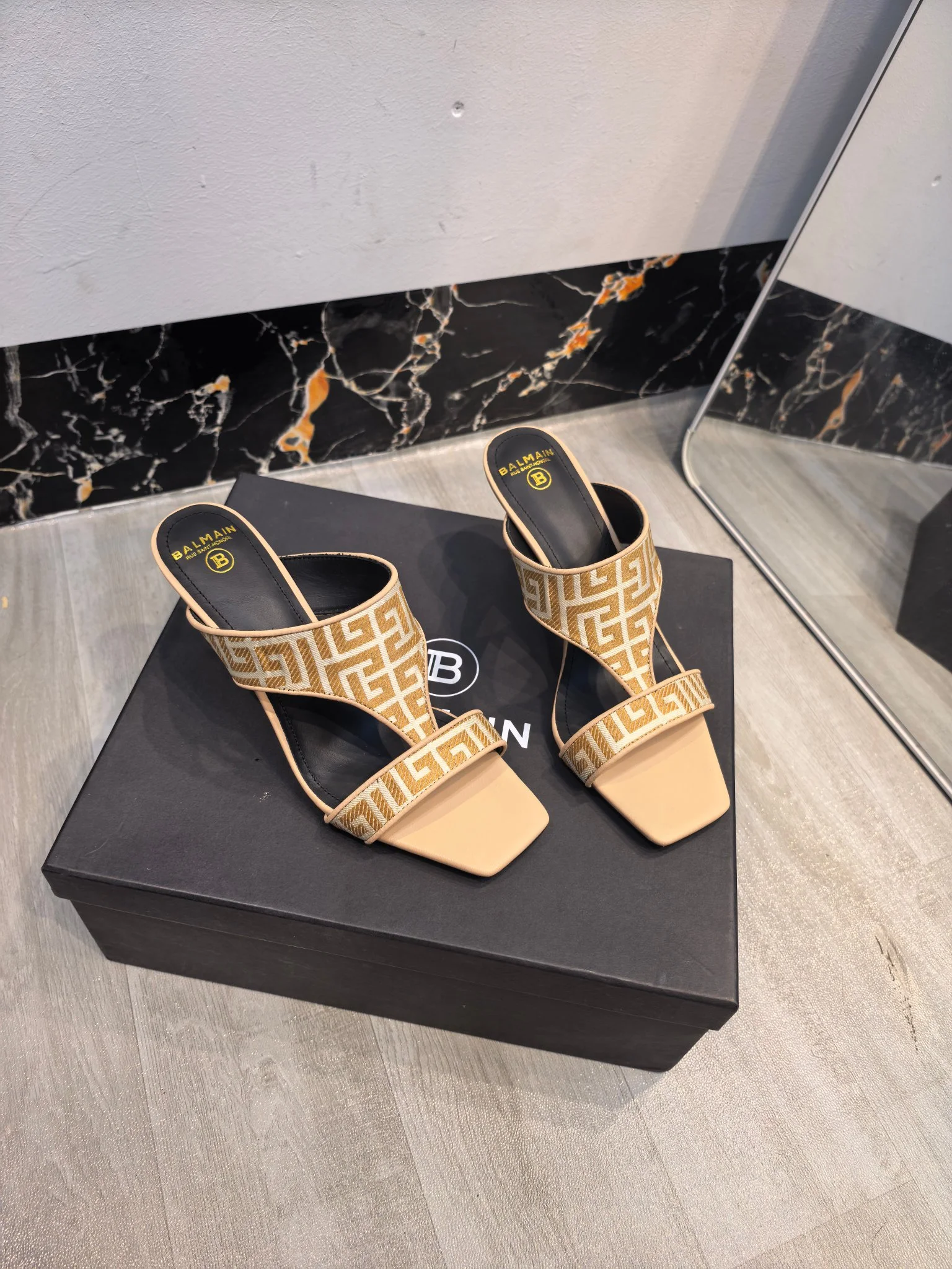 BALMAIN Sandals Logo Fabric Beige-Gold EU36-42 B60202609110174 - Image 2