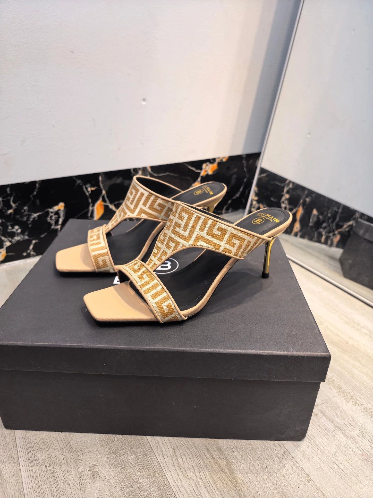 BALMAIN Sandals Logo Fabric Beige-Gold EU36-42 B60202609110174 - Image 3