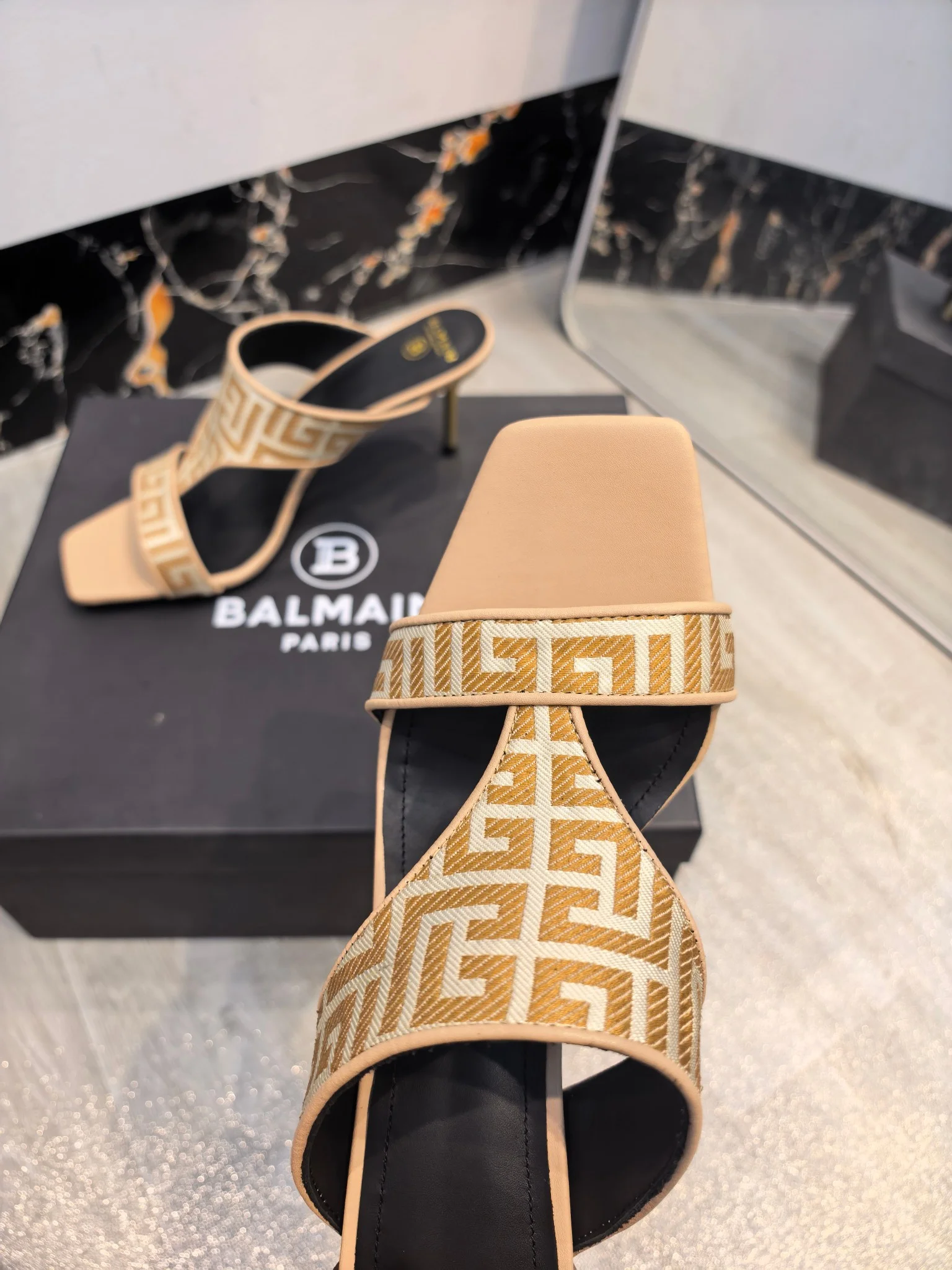 BALMAIN Sandals Logo Fabric Beige-Gold EU36-42 B60202609110174 - Image 4
