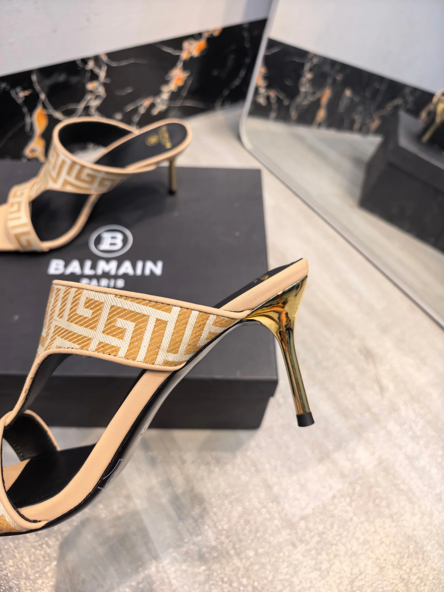 BALMAIN Sandals Logo Fabric Beige-Gold EU36-42 B60202609110174 - Image 5