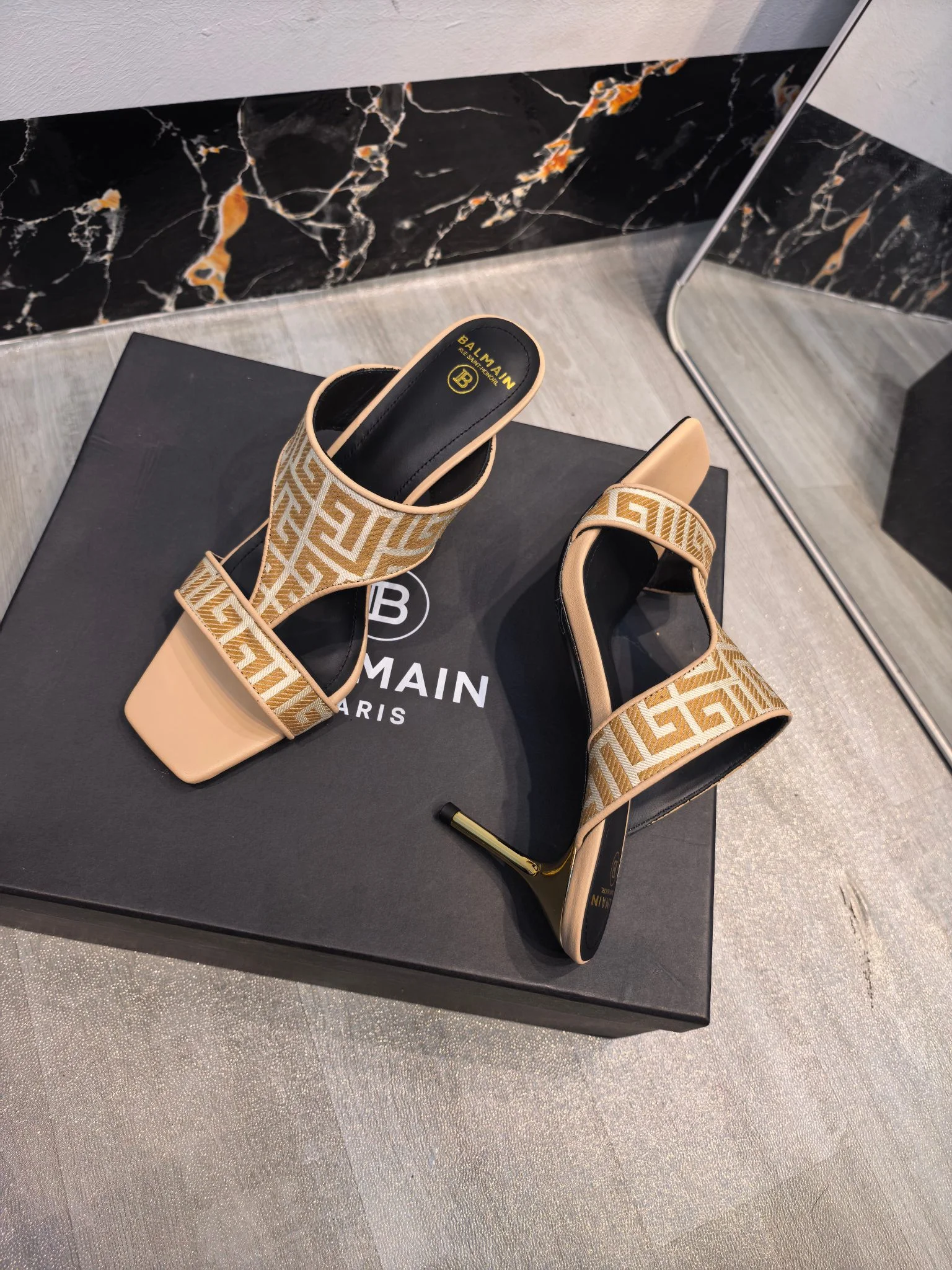 BALMAIN Sandals Logo Fabric Beige-Gold EU36-42 B60202609110174 - Image 7