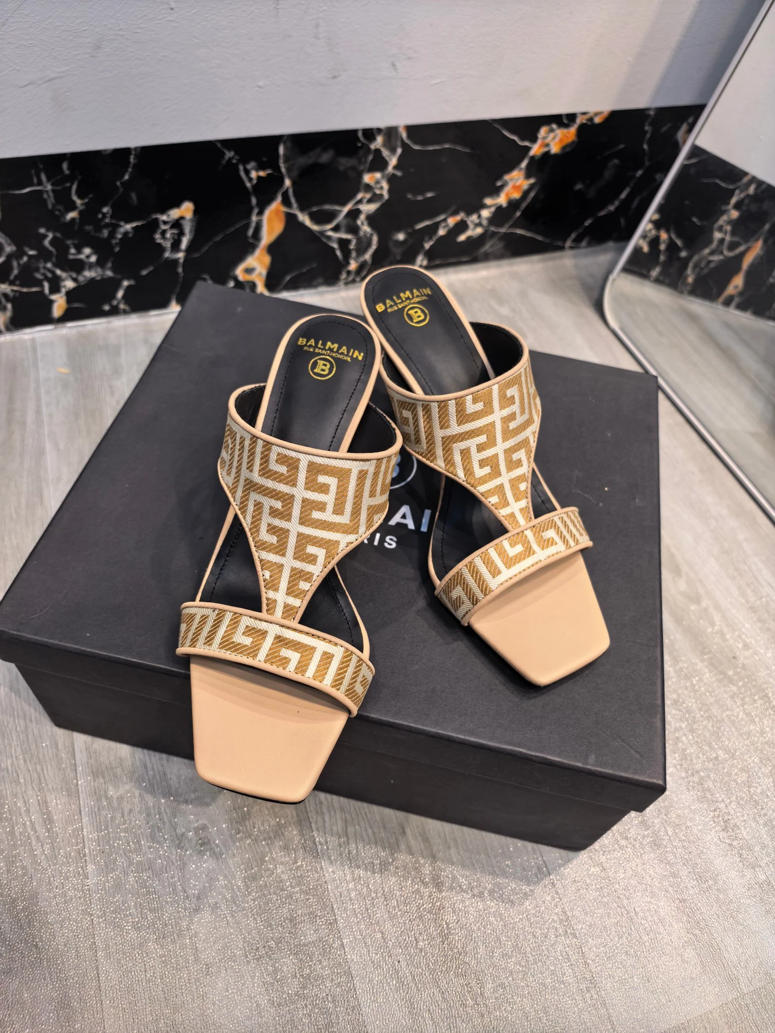 BALMAIN Sandals Logo Fabric Beige-Gold EU36-42 B60202609110174 - Image 8