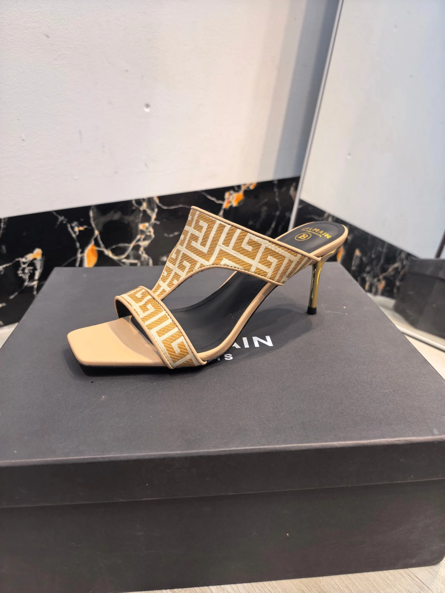 BALMAIN Sandals Logo Fabric Beige-Gold EU36-42 B60202609110174 - Image 9