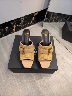 BALMAIN Slides Leather Beige-Gold EU36-42 C60202609110182