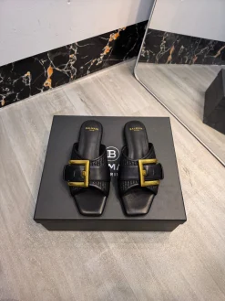 BALMAIN Slides Leather Black-Gold EU36-42 C00202609110179