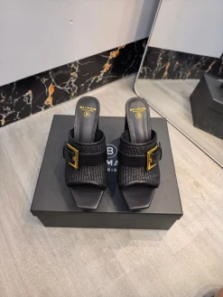 BALMAIN Slides Leather Black-Gold EU36-42 C60202609110184