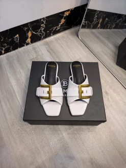 BALMAIN Slides Leather White-Gold EU36-42 C00202609110181
