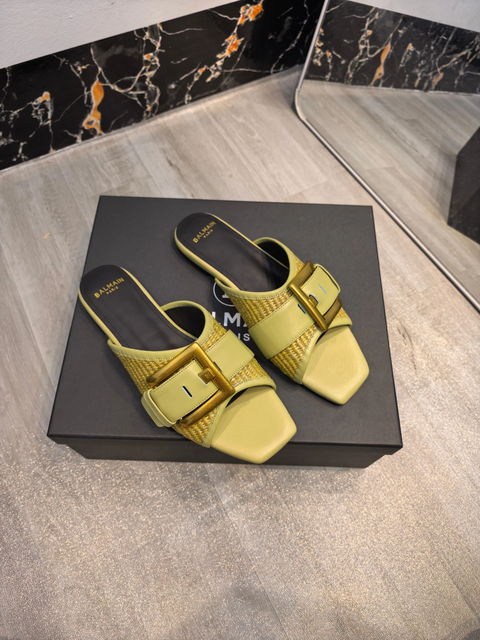 BALMAIN Slides Leather Yellow-Gold EU36-42 C00202609110178 - Image 9