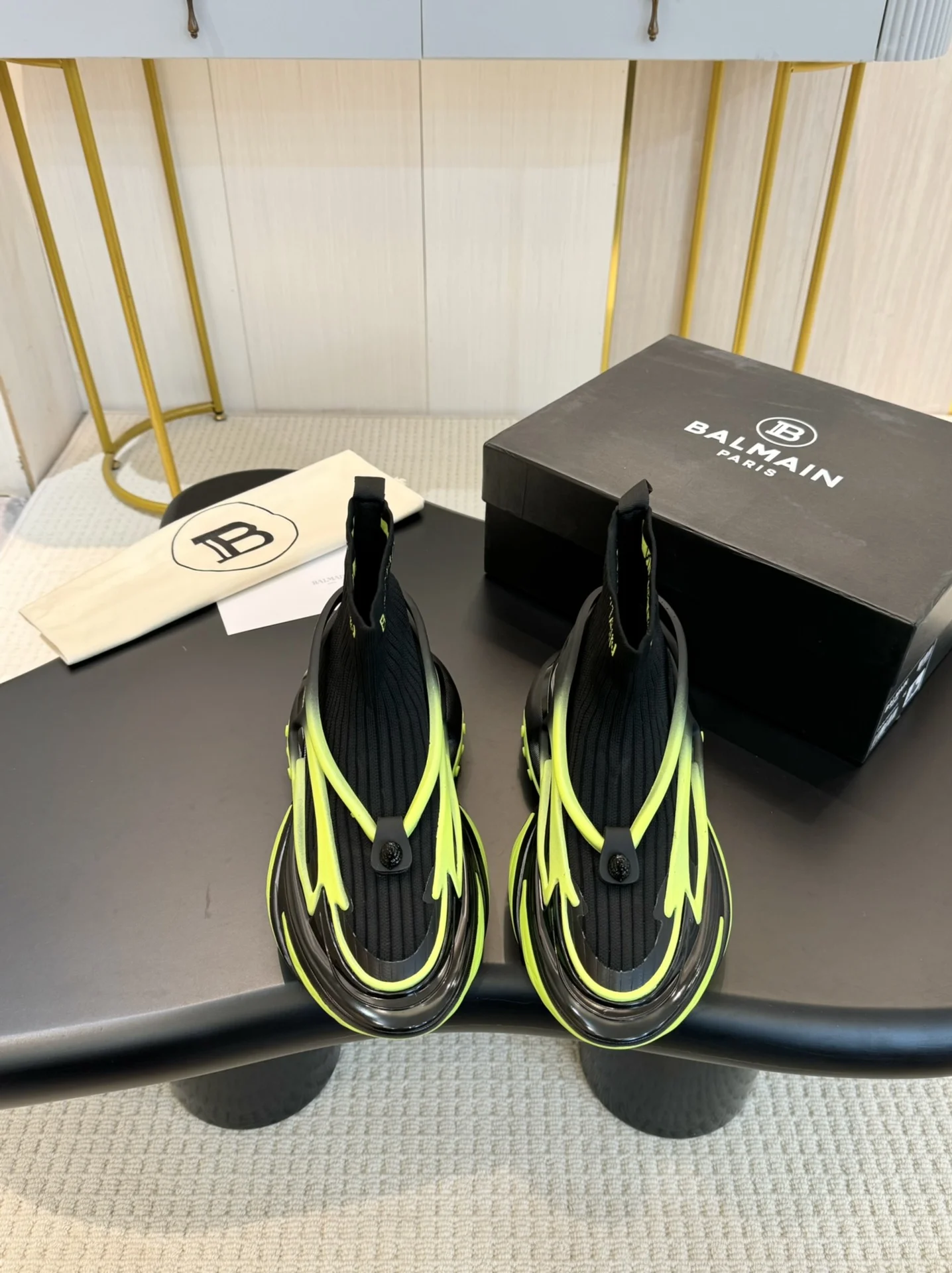 BALMAIN Sneakers Mixed Materials Black-Lime EU35-46 C90202609110084 - Image 3