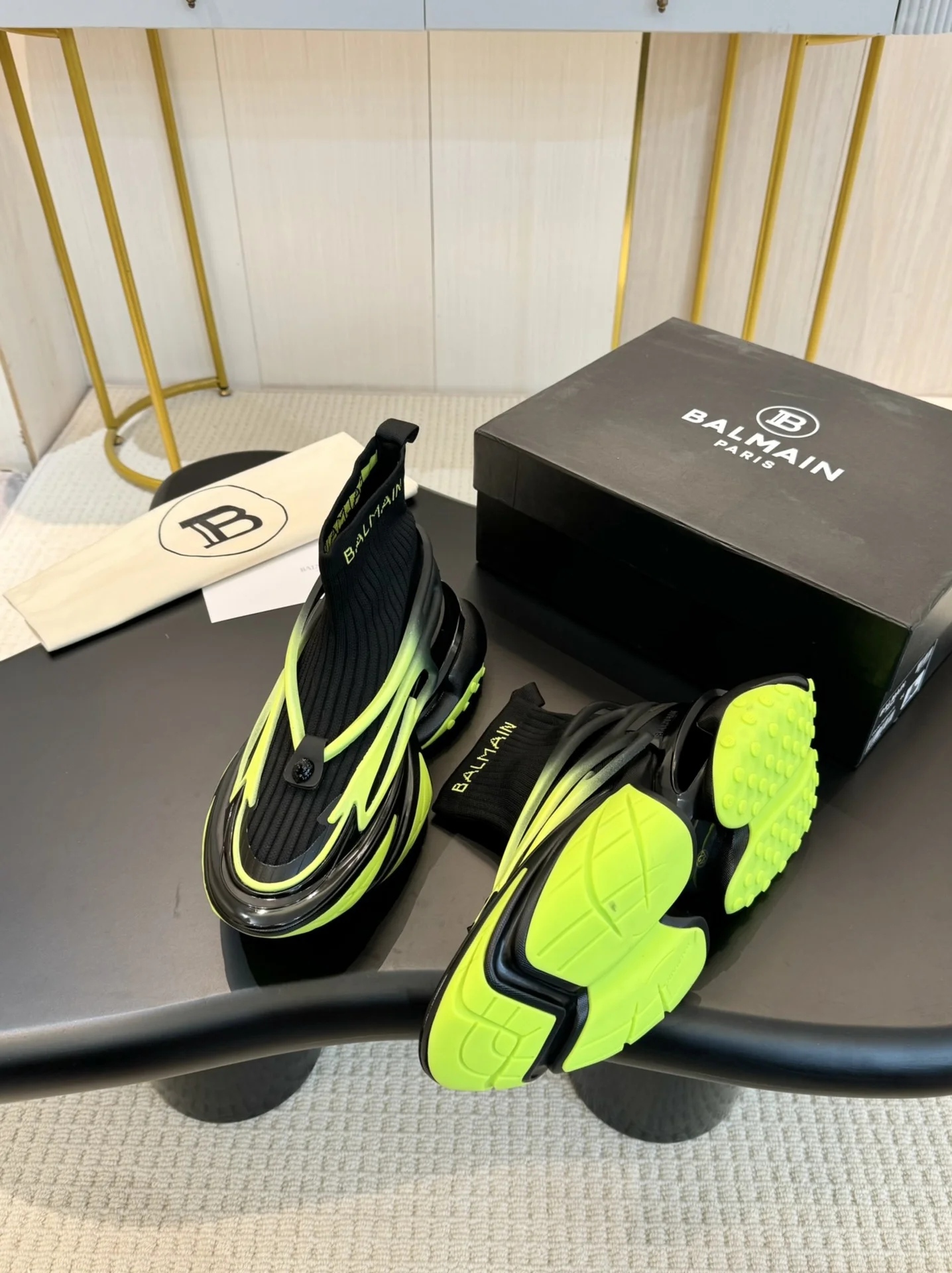 BALMAIN Sneakers Mixed Materials Black-Lime EU35-46 C90202609110084 - Image 4