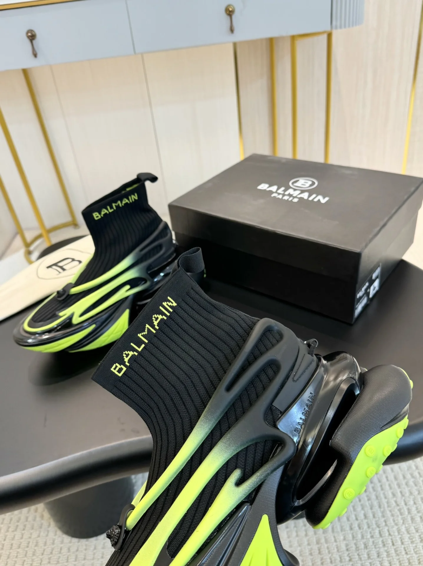 BALMAIN Sneakers Mixed Materials Black-Lime EU35-46 C90202609110084 - Image 6