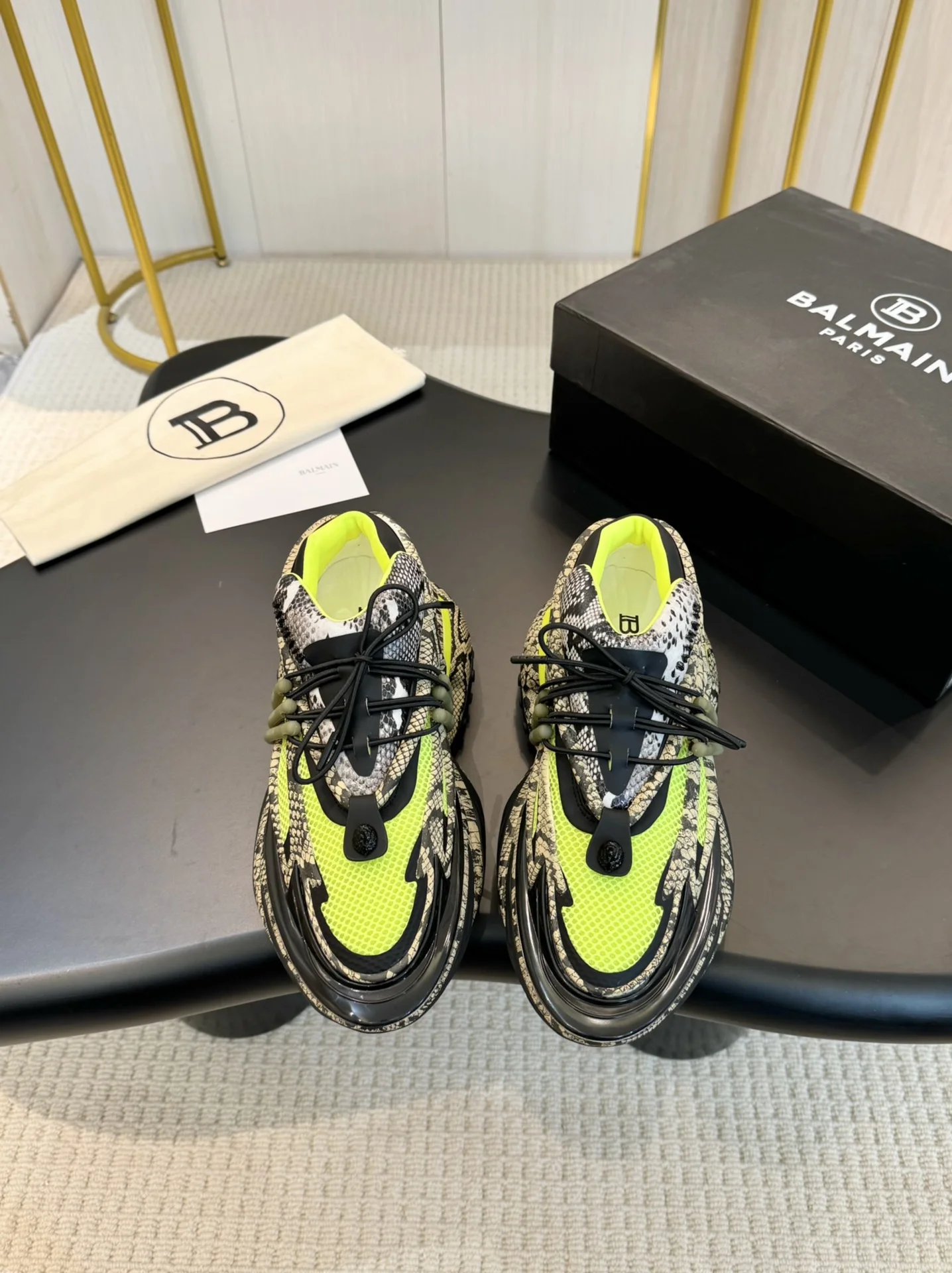 BALMAIN Sneakers Mixed Materials Black-Lime EU35-46 D10202609110085 - Image 4