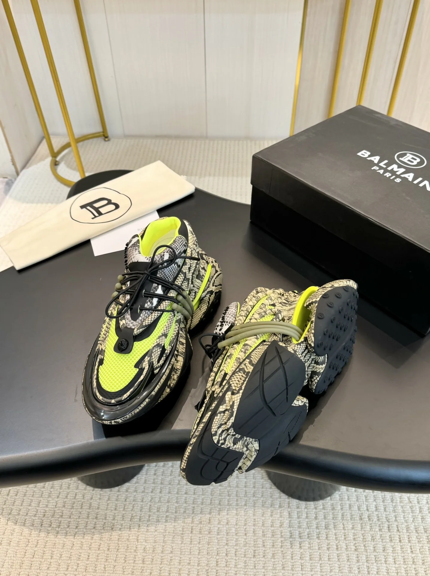 BALMAIN Sneakers Mixed Materials Black-Lime EU35-46 D10202609110085 - Image 5