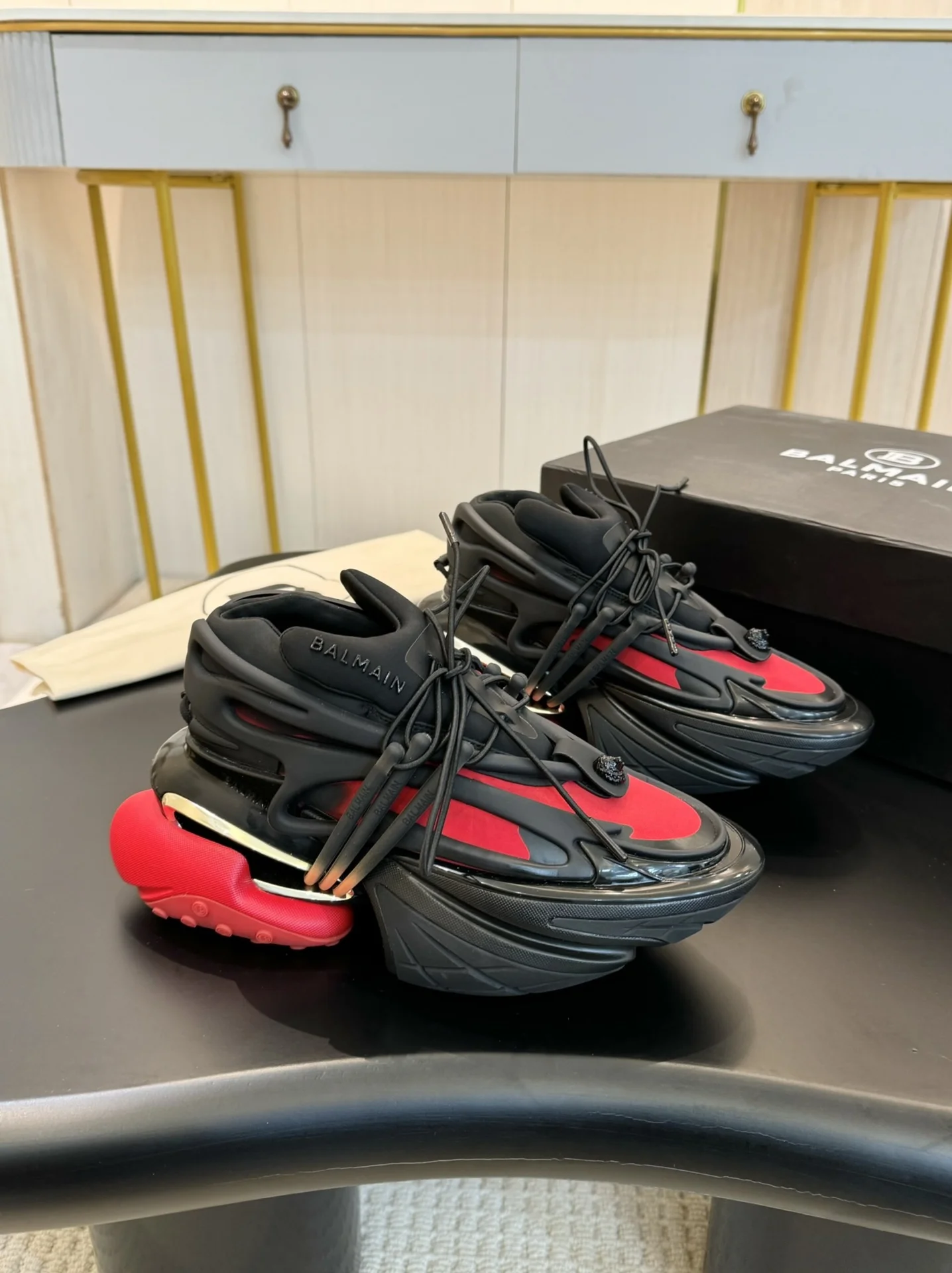BALMAIN Sneakers Mixed Materials Black-Red EU35-46 C90202609110089 - Image 2