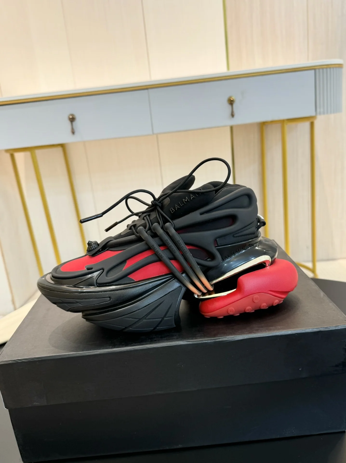 BALMAIN Sneakers Mixed Materials Black-Red EU35-46 C90202609110089 - Image 3