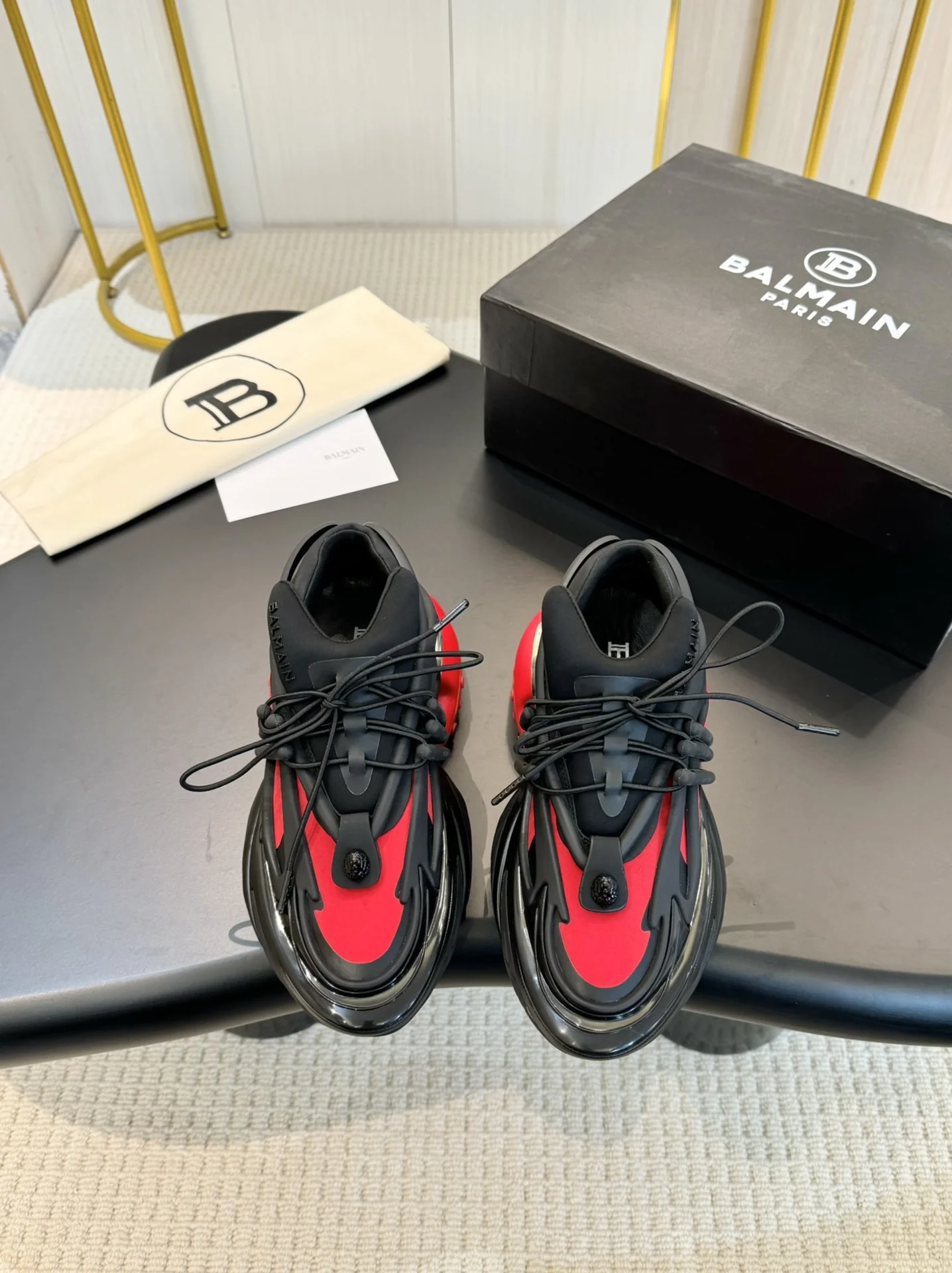 BALMAIN Sneakers Mixed Materials Black-Red EU35-46 C90202609110089 - Image 4