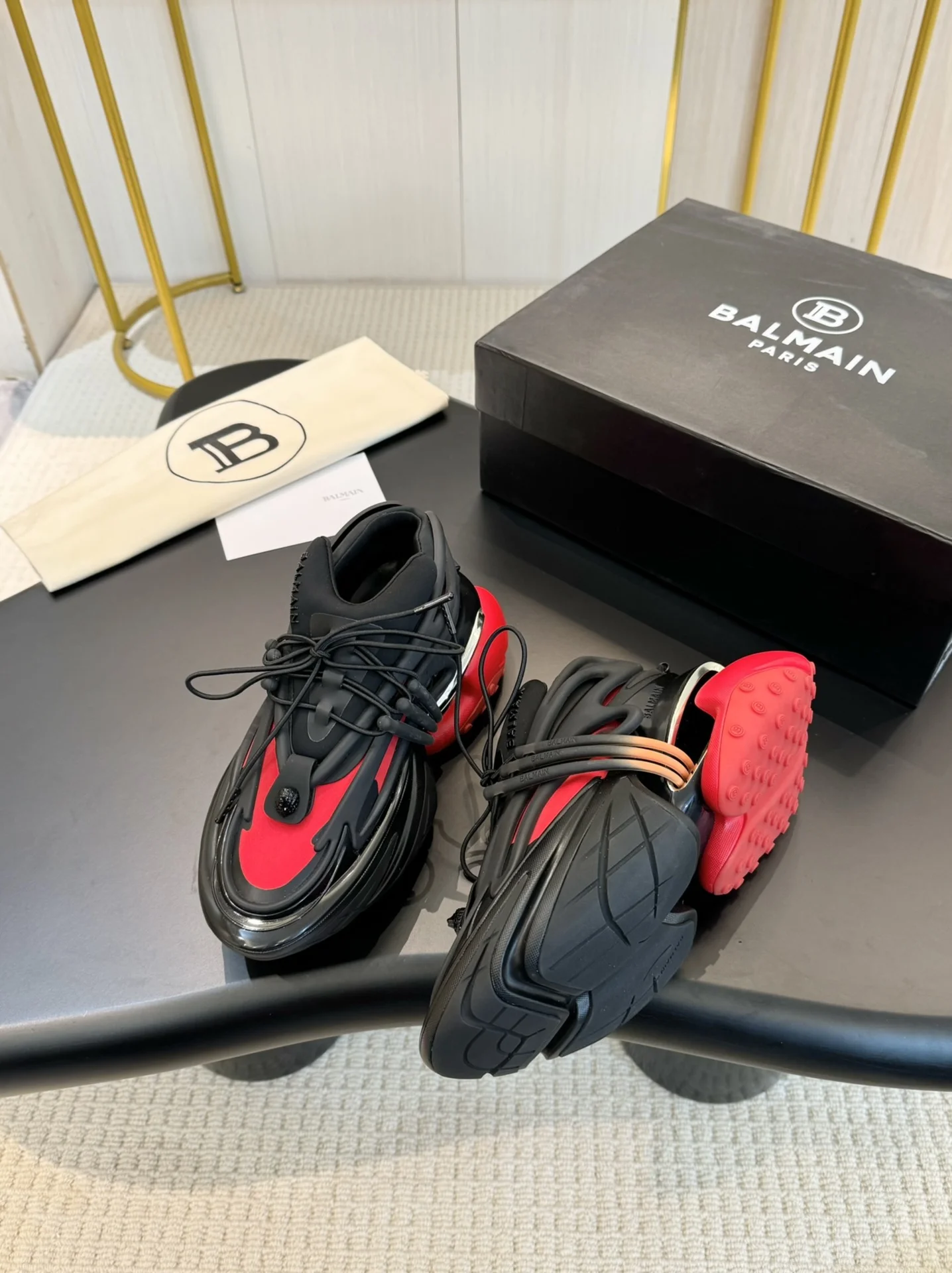 BALMAIN Sneakers Mixed Materials Black-Red EU35-46 C90202609110089 - Image 5