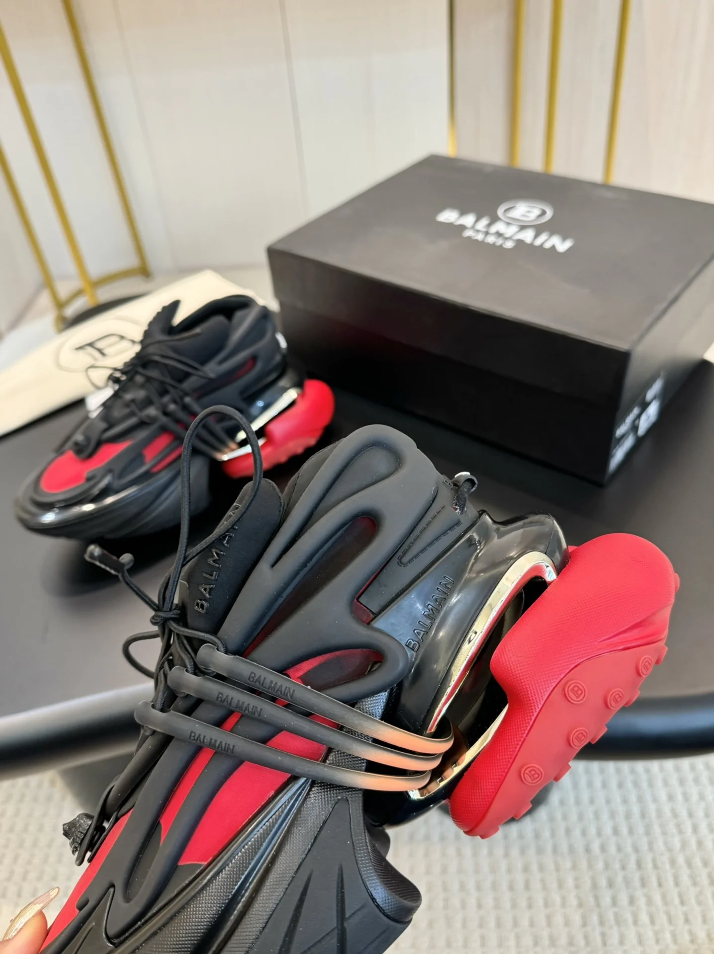BALMAIN Sneakers Mixed Materials Black-Red EU35-46 C90202609110089 - Image 6