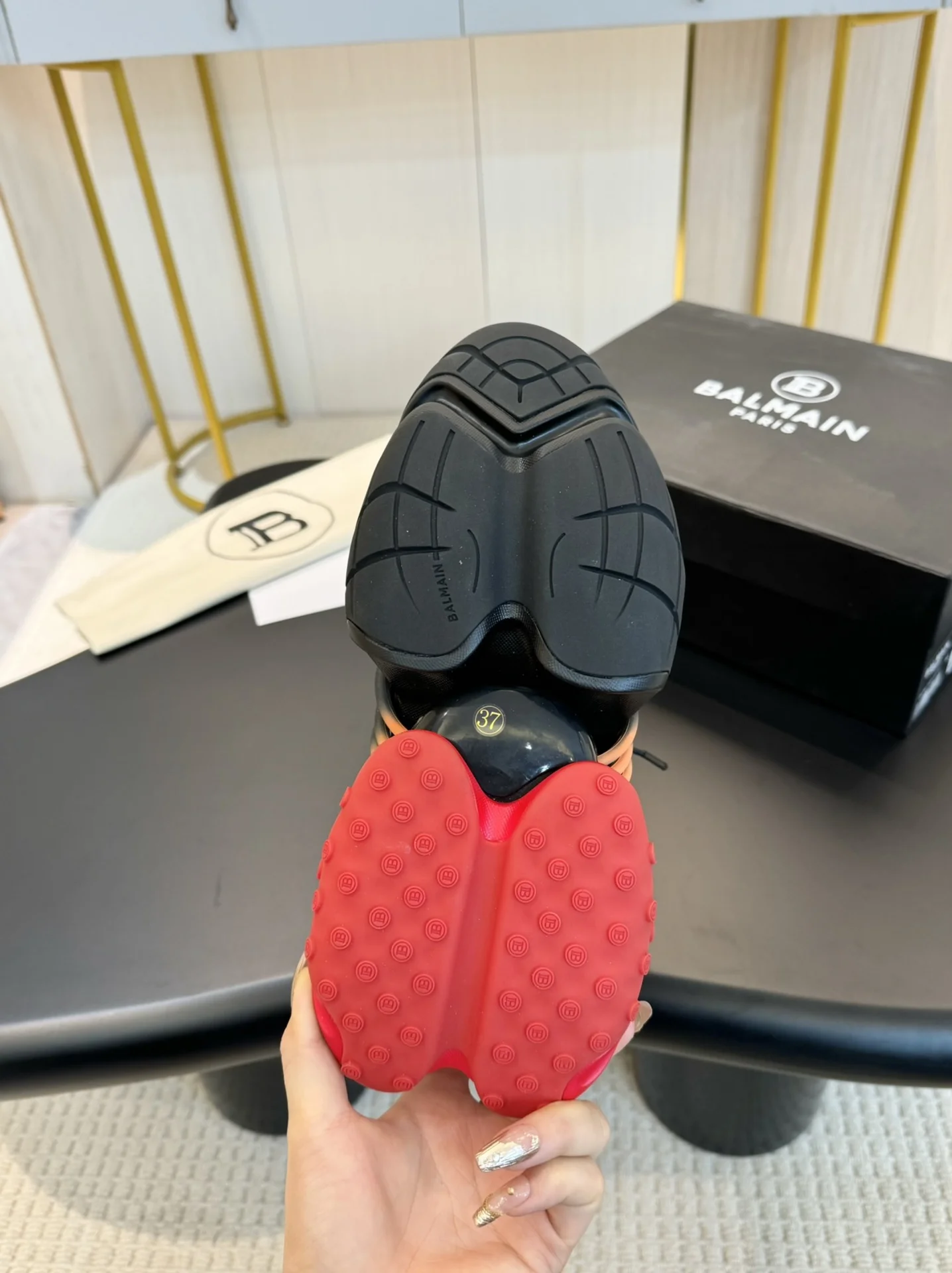 BALMAIN Sneakers Mixed Materials Black-Red EU35-46 C90202609110089 - Image 8