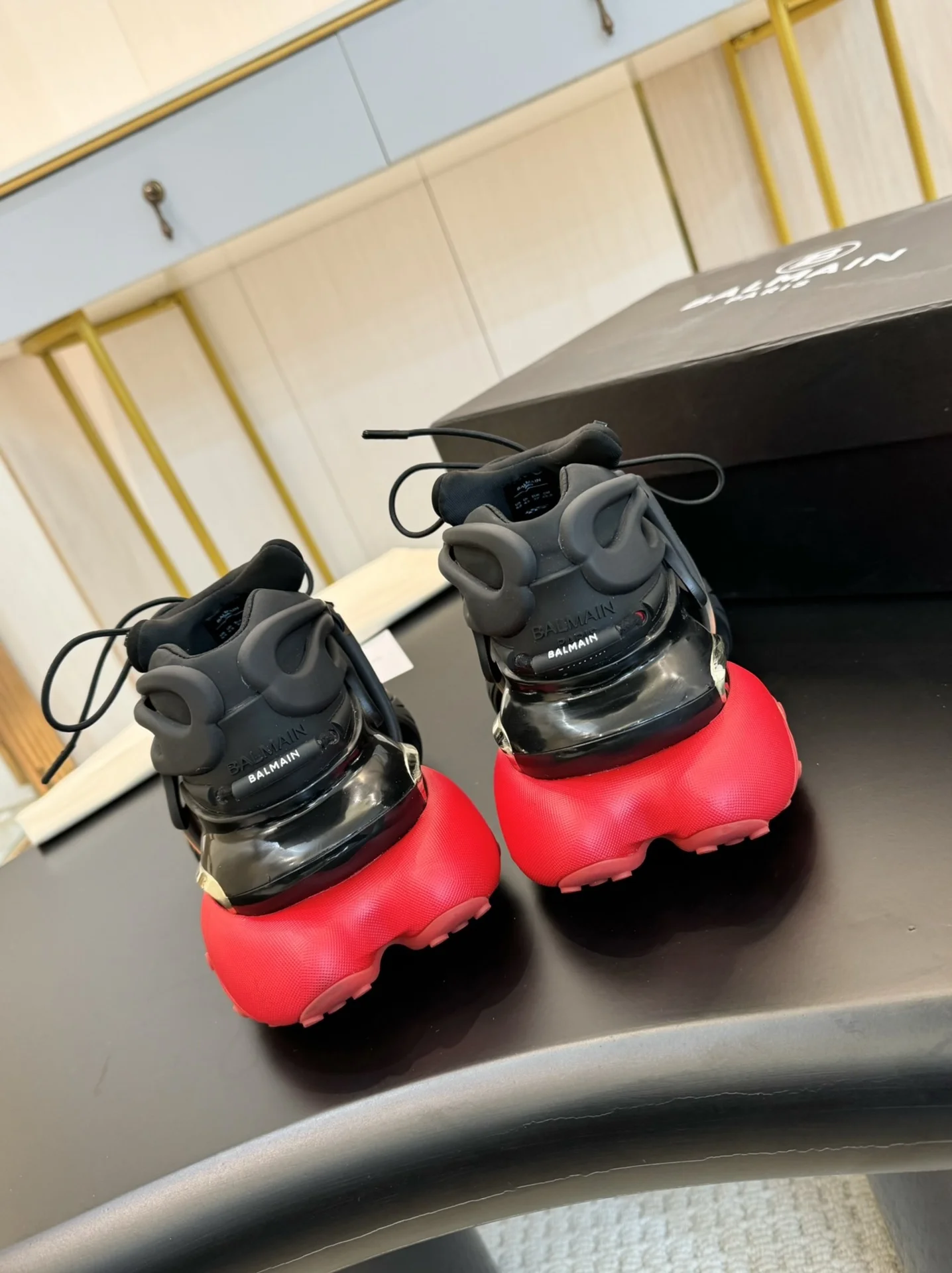 BALMAIN Sneakers Mixed Materials Black-Red EU35-46 C90202609110089 - Image 9