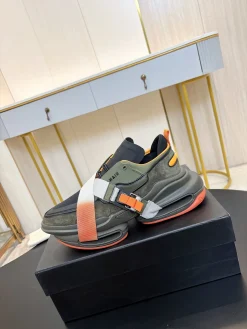 Alternative view of BALMAIN Sneakers Mixed Materials Green-Orange EU35-46 C90202609110068