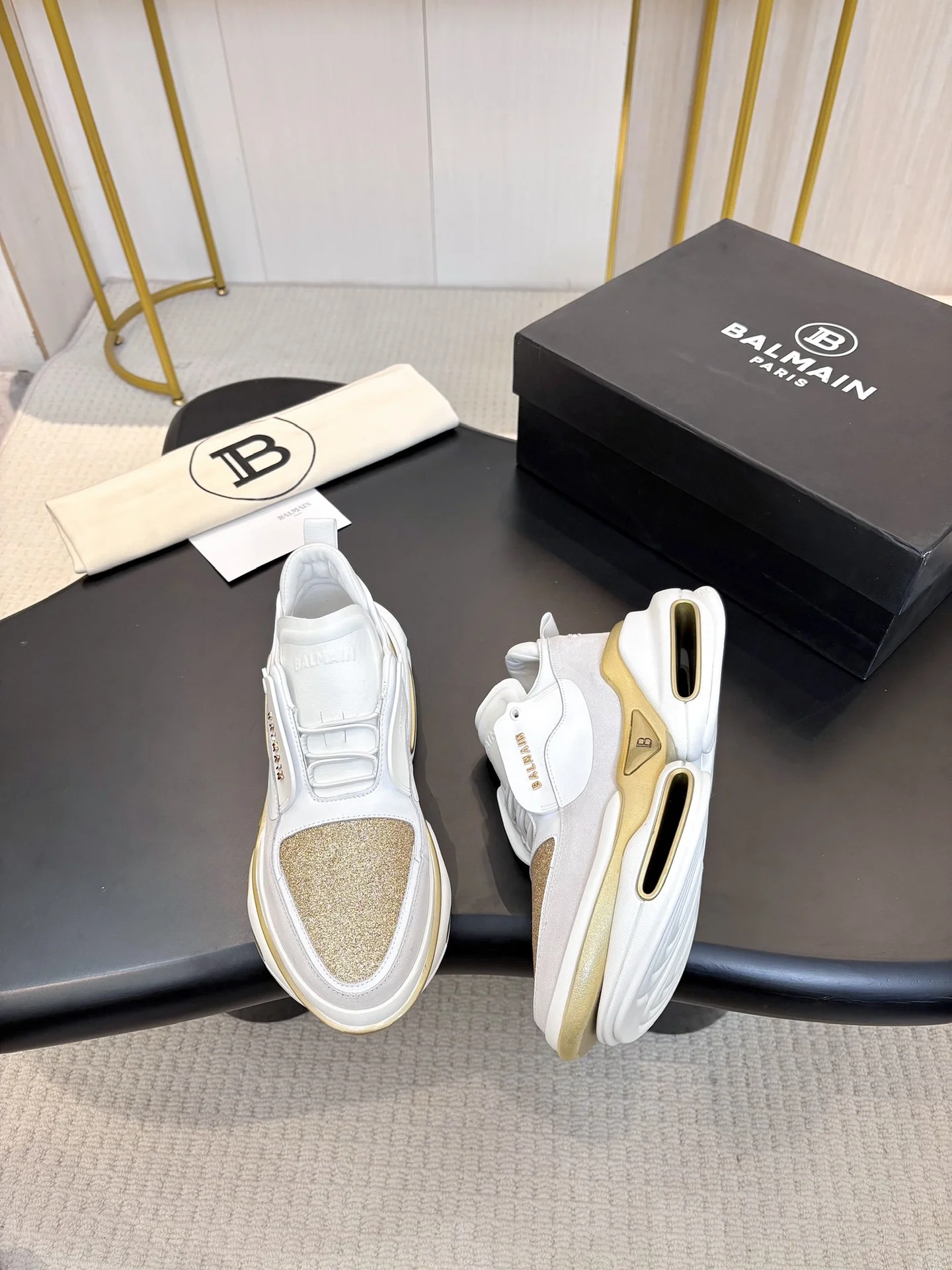 BALMAIN Sneakers Mixed Materials White-Gold EU35-46 C90202609110069 - Image 4