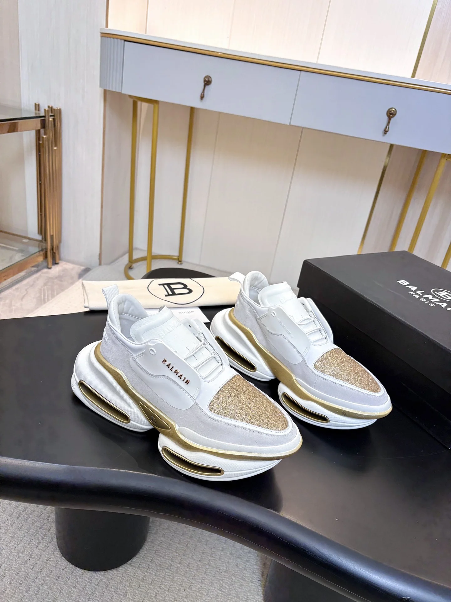 BALMAIN Sneakers Mixed Materials White-Gold EU35-46 C90202609110069 - Image 8