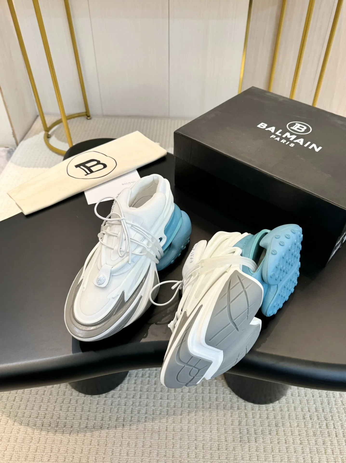 BALMAIN Sneakers Mixed Materials White-Grey-Blue EU35-46 C90202609110088 - Image 4
