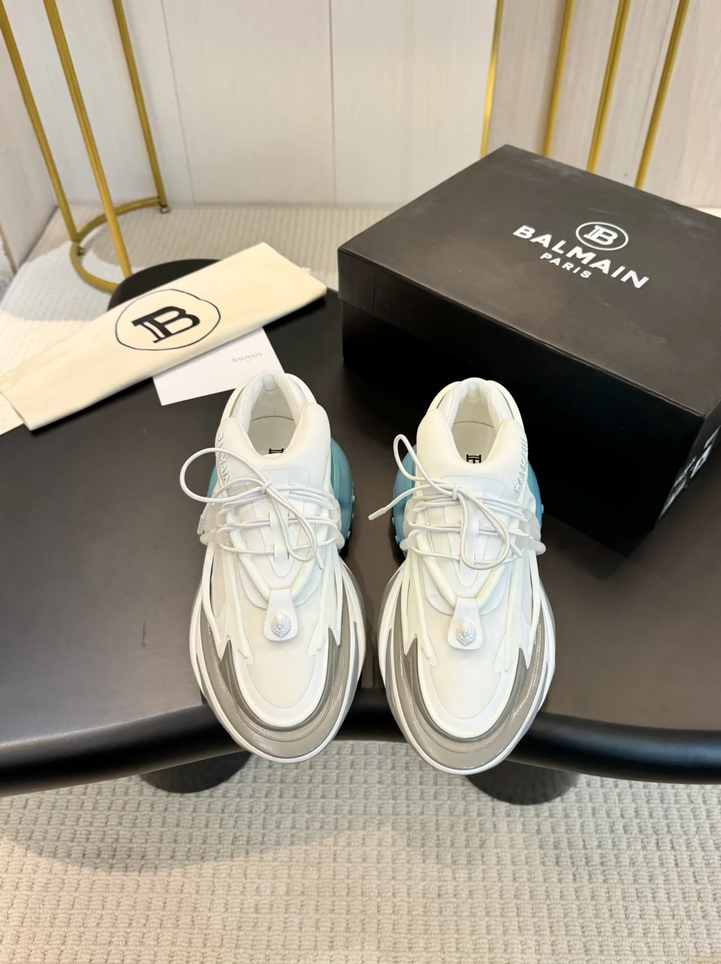BALMAIN Sneakers Mixed Materials White-Grey-Blue EU35-46 C90202609110088 - Image 5